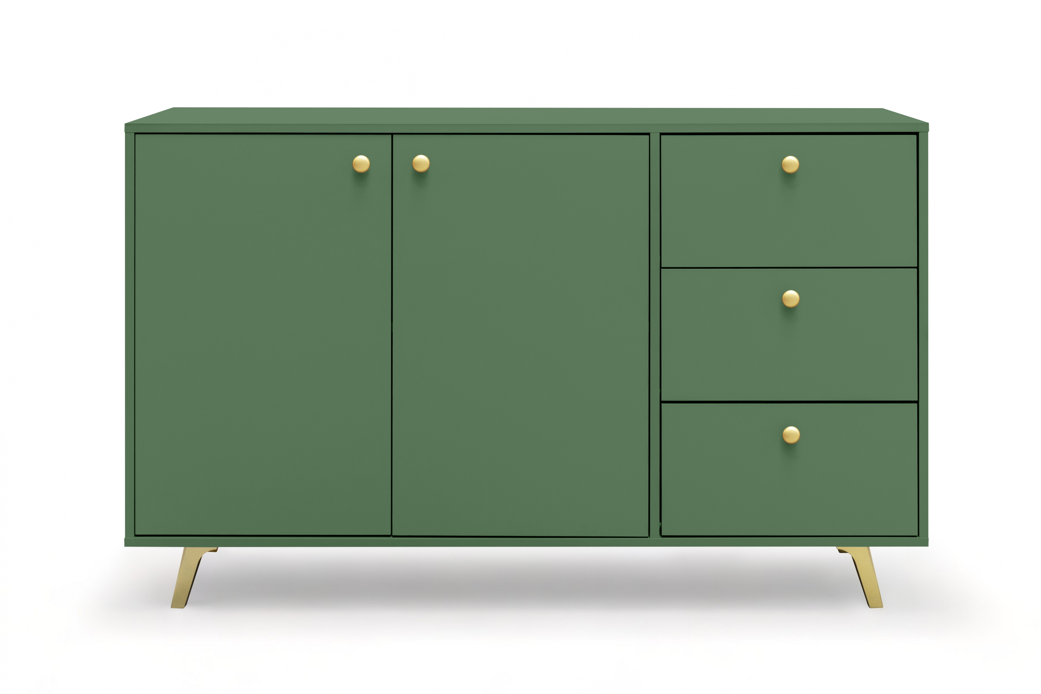 Komoda Siena 140 cm - lahvově zelená dvoudveřová Komoda Siena z 3 zásuvkami 140 cm - láhvová Zeleň