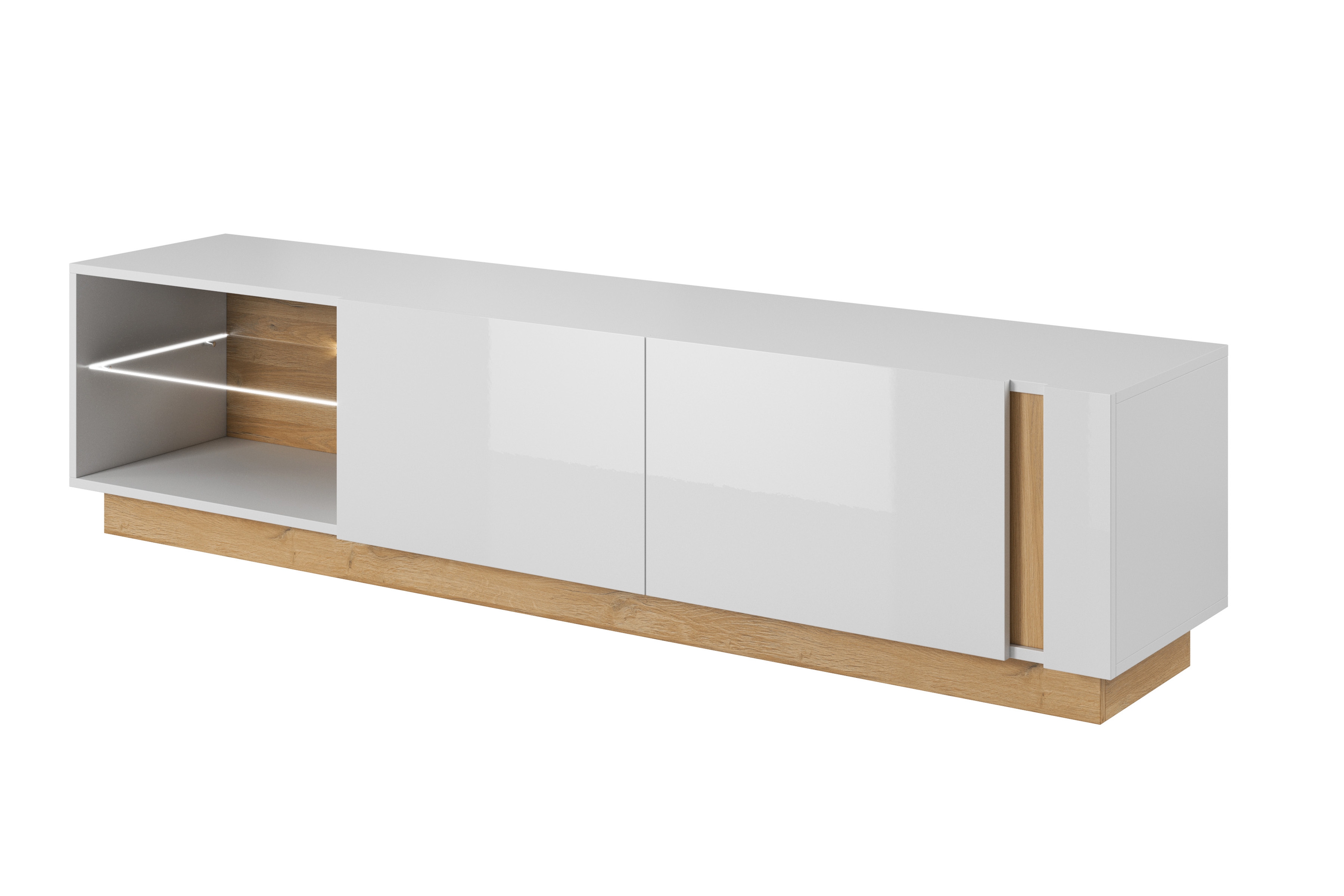 TV stolík Arcano 187 cm - biely/Dub grandson dvojdverová TV skrinka Arcano z uchylnymi frontami 187 cm - Biely/Dub grandson