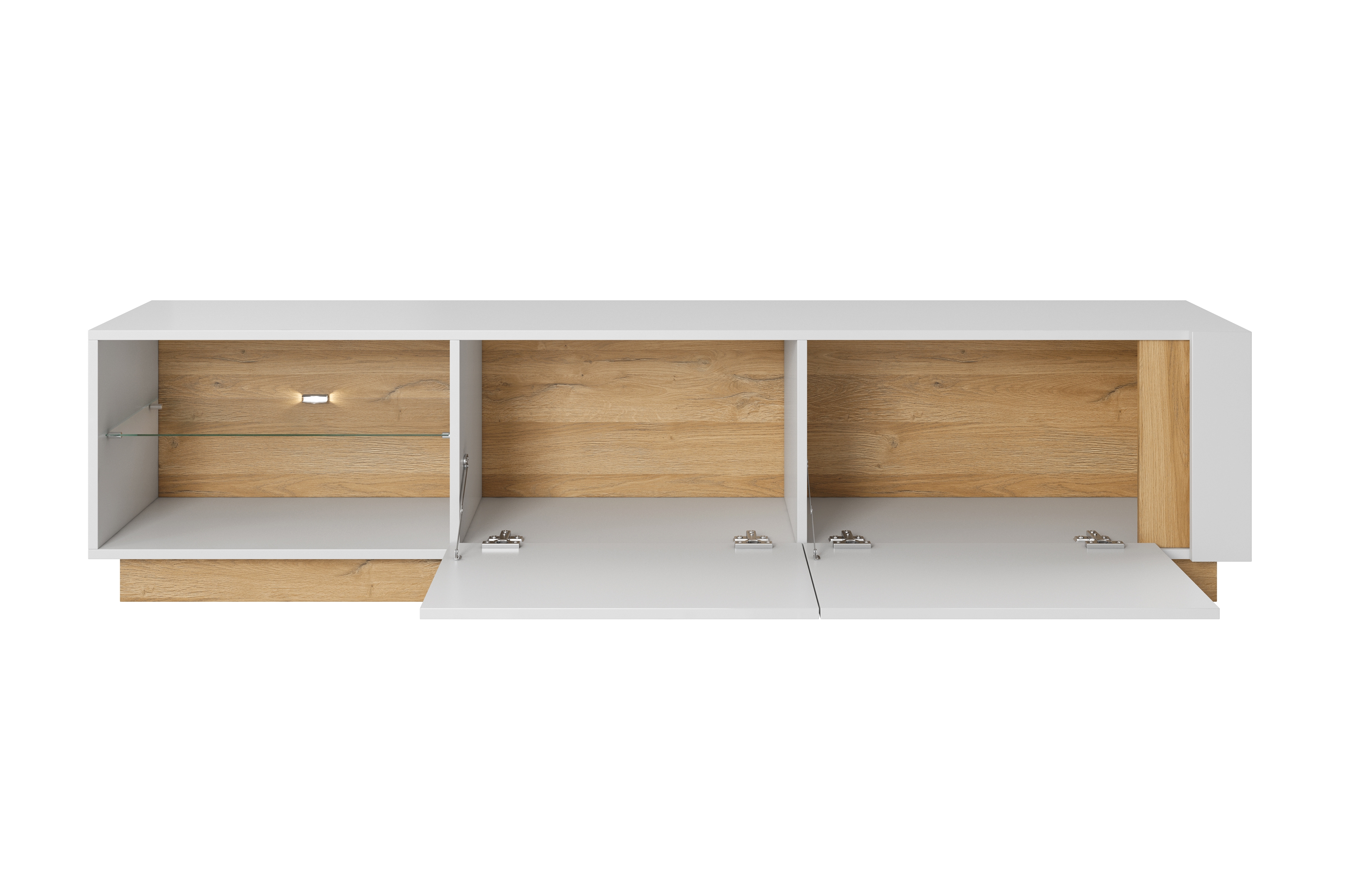 TV stolík Arcano 187 cm - biely/Dub grandson dvojdverová TV skrinka Arcano z uchylnymi frontami 187 cm - Biely/Dub grandson