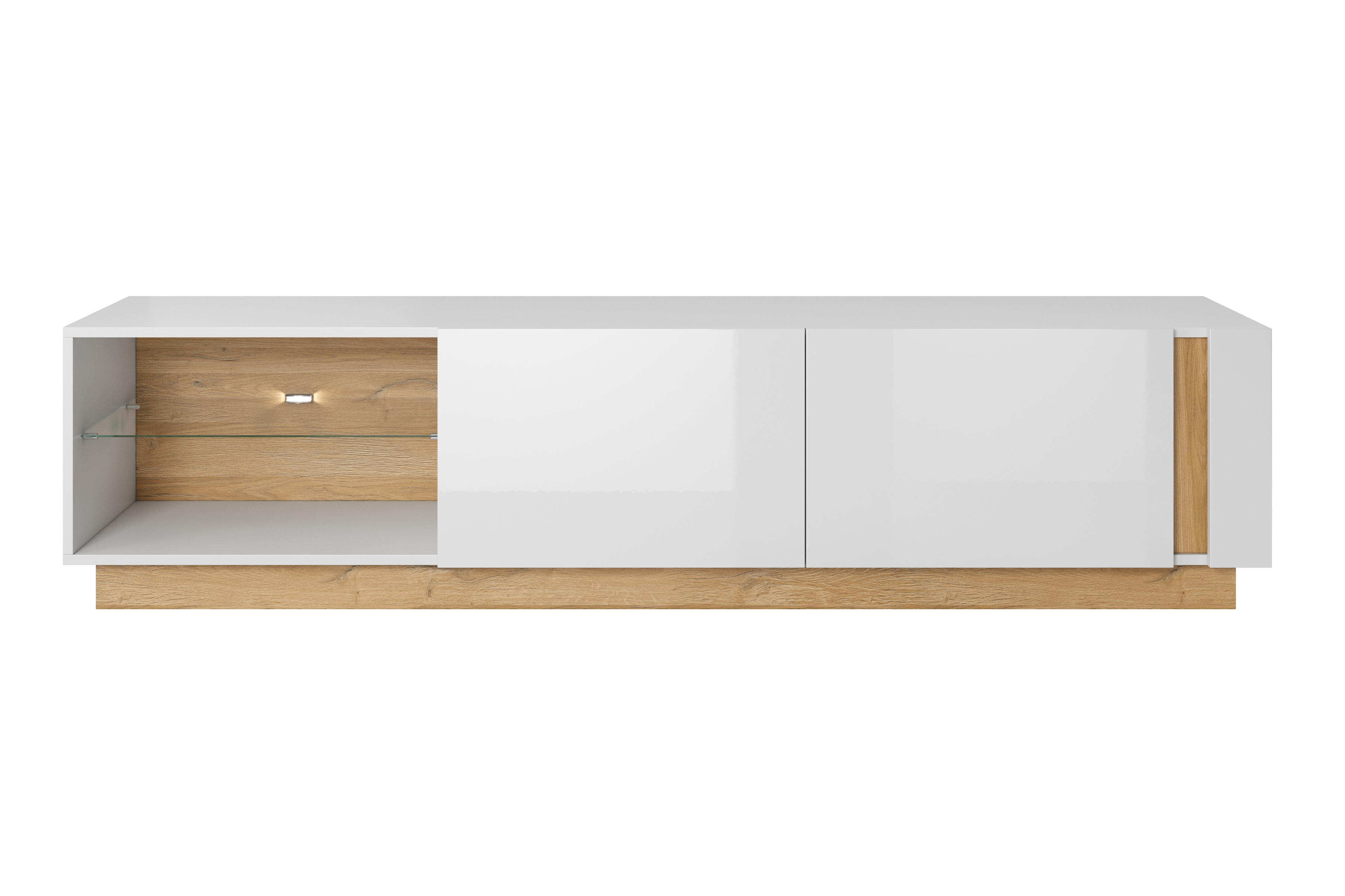 TV stolík Arcano 187 cm - biely/Dub grandson dvojdverová TV skrinka Arcano z uchylnymi frontami 187 cm - Biely/Dub grandson