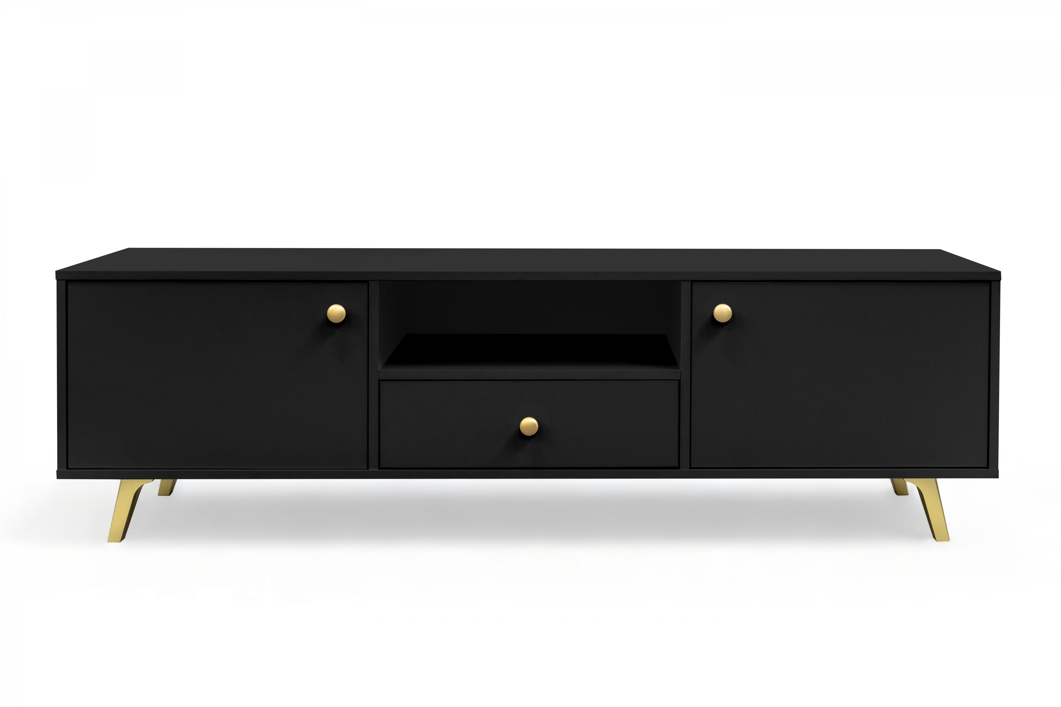 TV stolík Siena 160 cm - Čierna dvojdverová TV skrinka Siena z szuflada 160 cm - Čierna