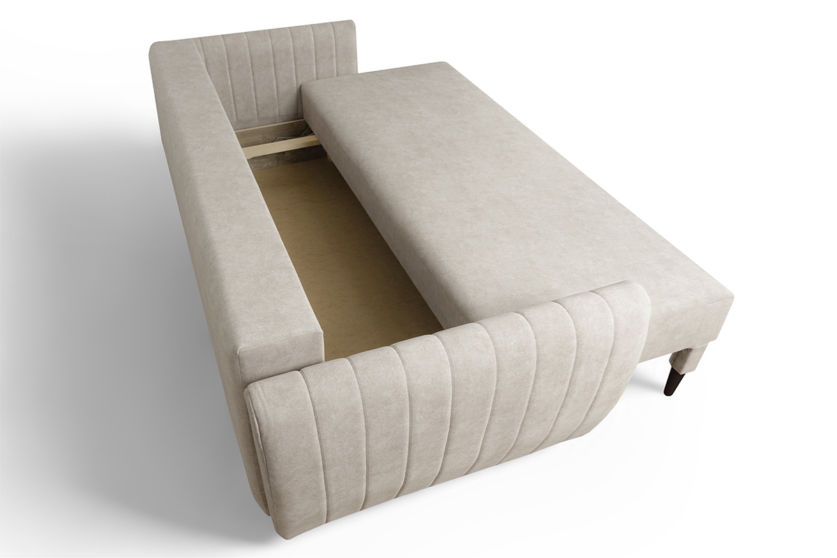 Rozkládací gauč Mikni s úložným prostorem - krémový hydrofobní samet / nožky venge Gauč Rozkladací s úložným prostorem Mikni