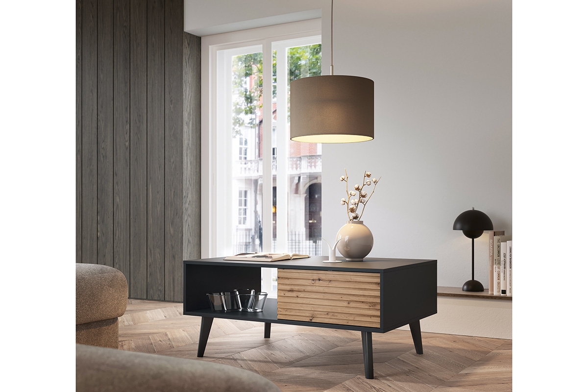 Konferenčný stolík Elemoz so zásuvkami - čierna / dub artisan Konferenčný stolík Elemoz so zásuvkami - Čierny / Dub artisan - vizualizácia