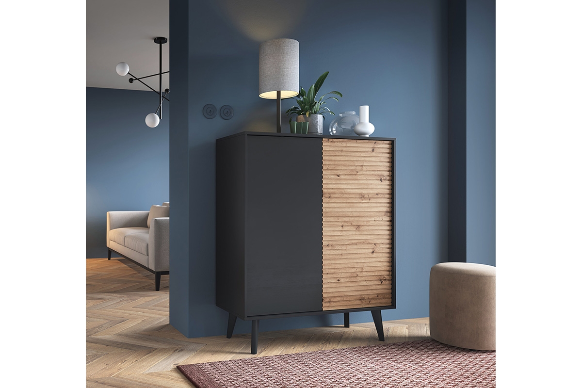 Komoda Elemoz 104 cm - černý / dub artisan Komoda dvoudveřová Elemoz 104 cm - Černý / Dub artisan - aranzacja