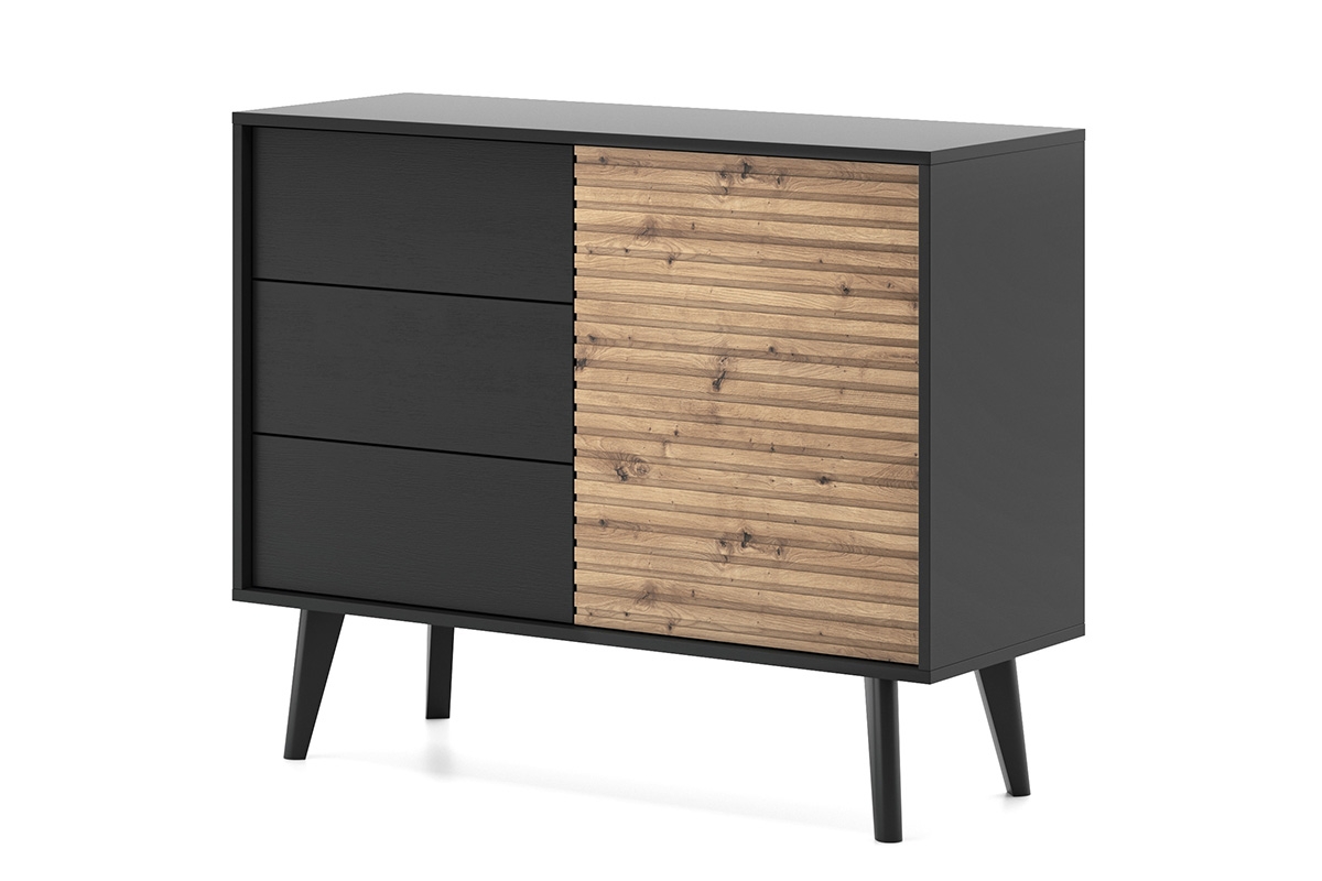 Komoda jednodverová so zásuvkami Elemoz 104 cm - čierny / Dub artisan Komoda jednodverová so zásuvkami Elemoz 104 cm - Čierny / Dub artisan