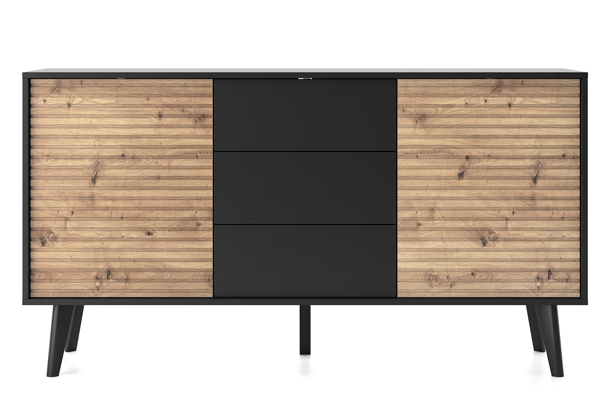 Komoda dvojdverová so zásuvkami Elemoz 154 cm - čierny / Dub artisan Komoda dvojdverová so zásuvkami Elemoz 154 cm - Čierny / Dub artisan - Predná časť