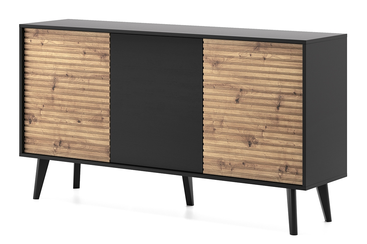 Komoda Elemoz 154 cm - černý / dub artisan Komoda třídveřová Elemoz 154 cm - Černý / Dub artisan