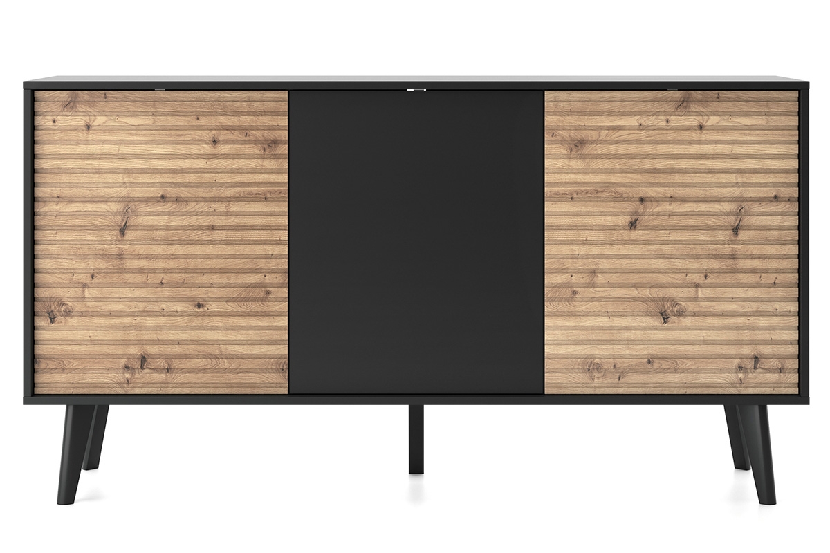 Komoda Elemoz 154 cm - černý / dub artisan Komoda třídveřová Elemoz 154 cm - Černý / Dub artisan - přední část