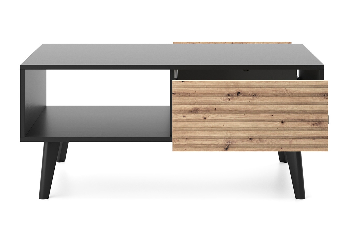 Konferenčný stolík Elemoz so zásuvkami - čierna / dub artisan Konferenčný stolík Elemoz so zásuvkami - Čierny / Dub artisan - pojemne zásuvky