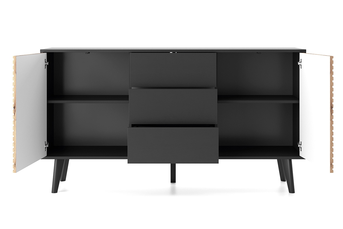 Komoda dvojdverová so zásuvkami Elemoz 154 cm - čierny / Dub artisan Komoda dvojdverová so zásuvkami Elemoz 154 cm - Čierny / Dub artisan - vnútro