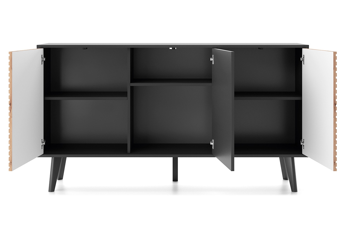 Komoda Elemoz 154 cm - černý / dub artisan Komoda třídveřová Elemoz 154 cm - Černý / Dub artisan - wnetrze
