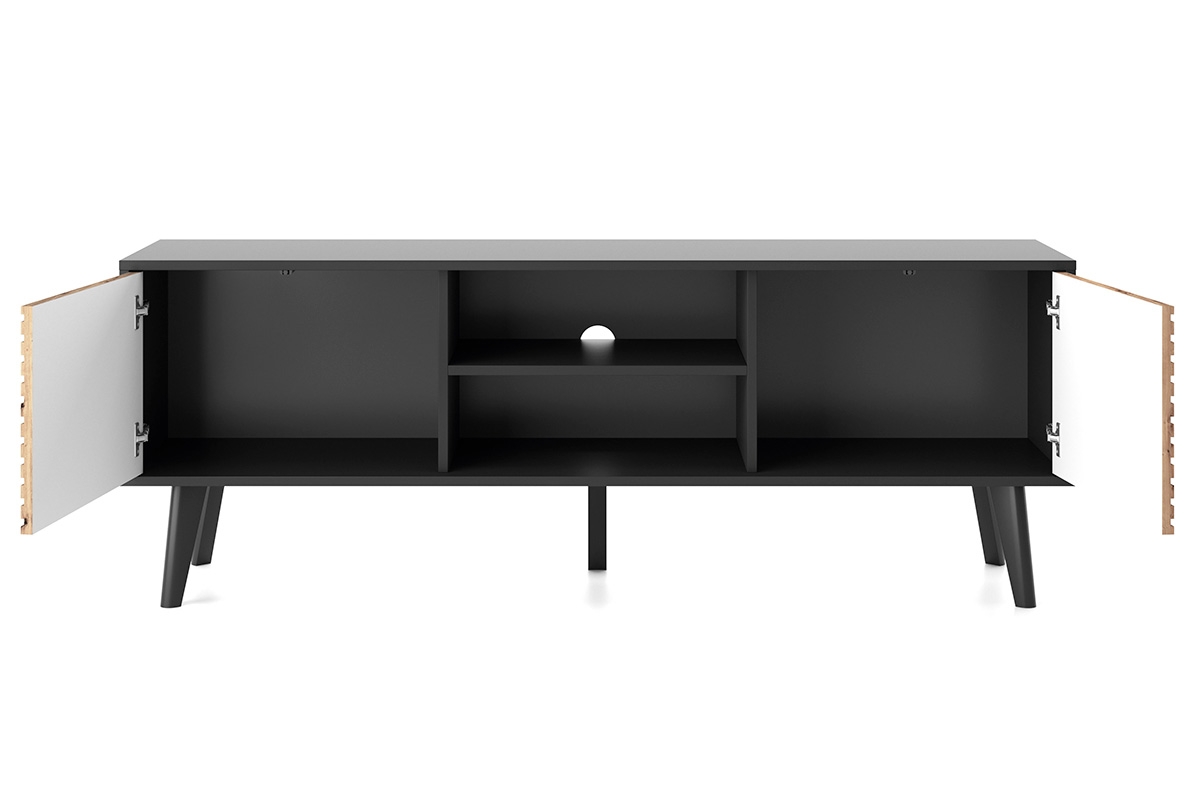 TV stolík Elemoz 154 cm s frézovaným čelom i otvorenými policami - čierna / artisan TV skrinka Elemoz 154 cm s frézovaným frontom i wnekami - Čierny / artisan - vnútro