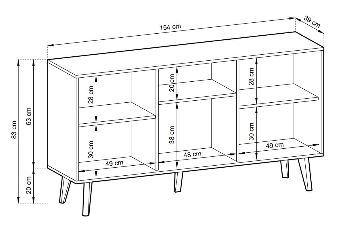 Komoda Elemoz 154 cm - černý / dub artisan Komoda třídveřová Elemoz 154 cm - Černý / Dub artisan - Rozměry