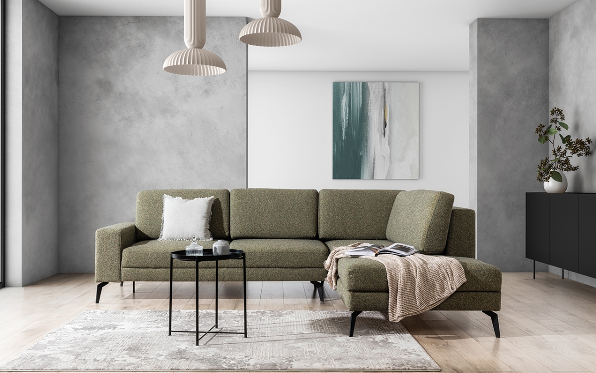 Rozkladacia rohová sedacia súprava Elentio L Zelený Rohová sedacia súprava do nowoczesnego wnetrza 