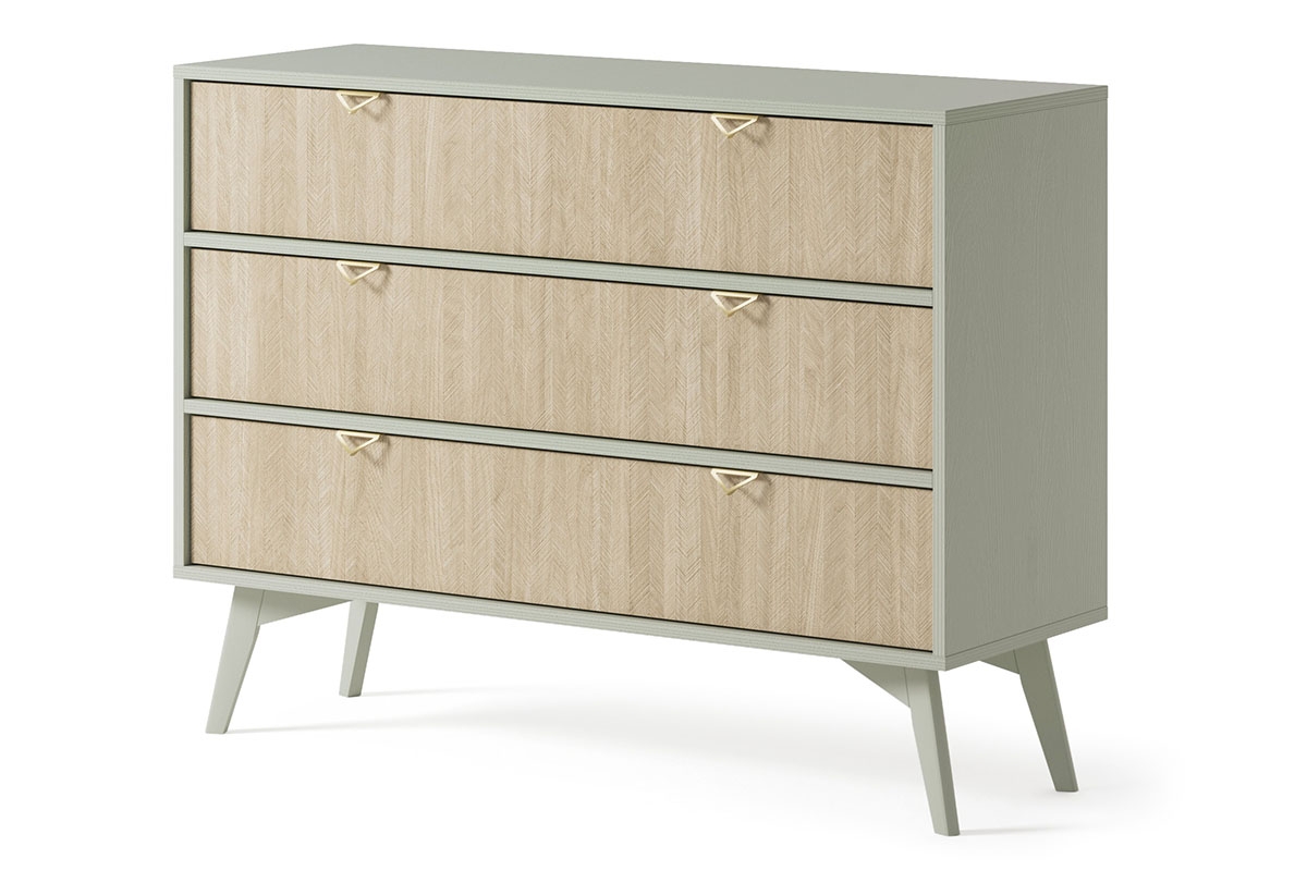 Komoda Lumira 106 cm se třemi zásuvkami - eukalyptus / rybí kost skandi Komoda se třemi  zásuvkami Lumira 106 cm - eukaliptus / jodelka skandi 
