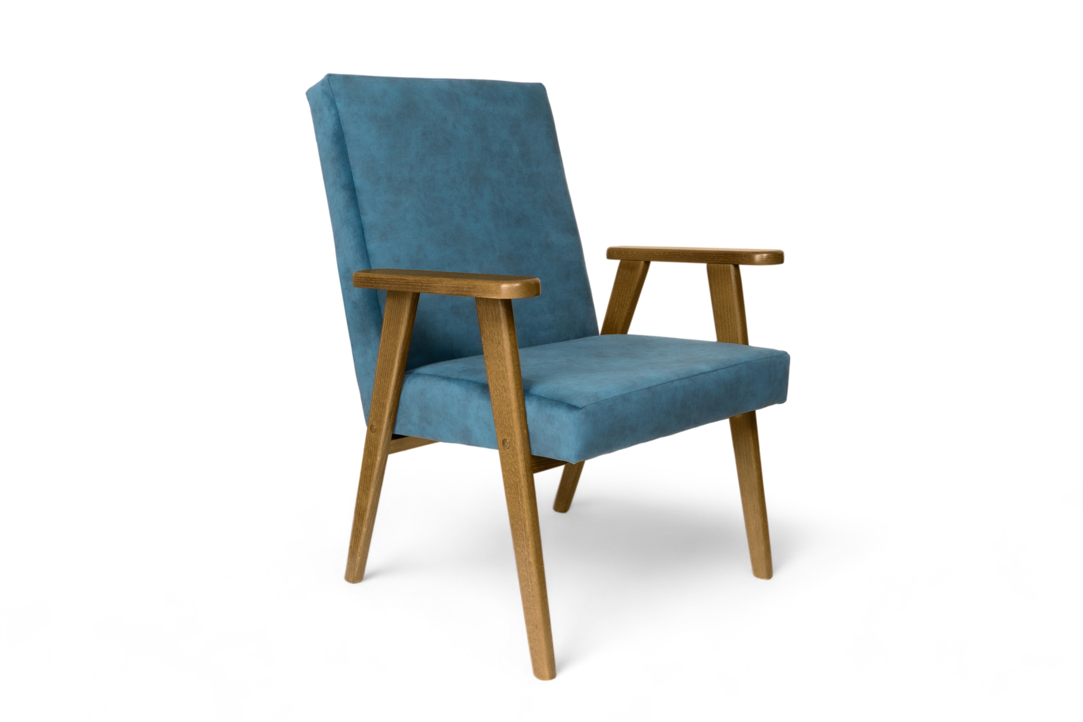 Křeslo klubové PRL - modrý snadno čistitelný samet Cloud 75 / nohy tmavý rustikál Křeslo klubové PRL - modrá welwet snadno čistitelný Cloud 75 / tmavý rustikal 