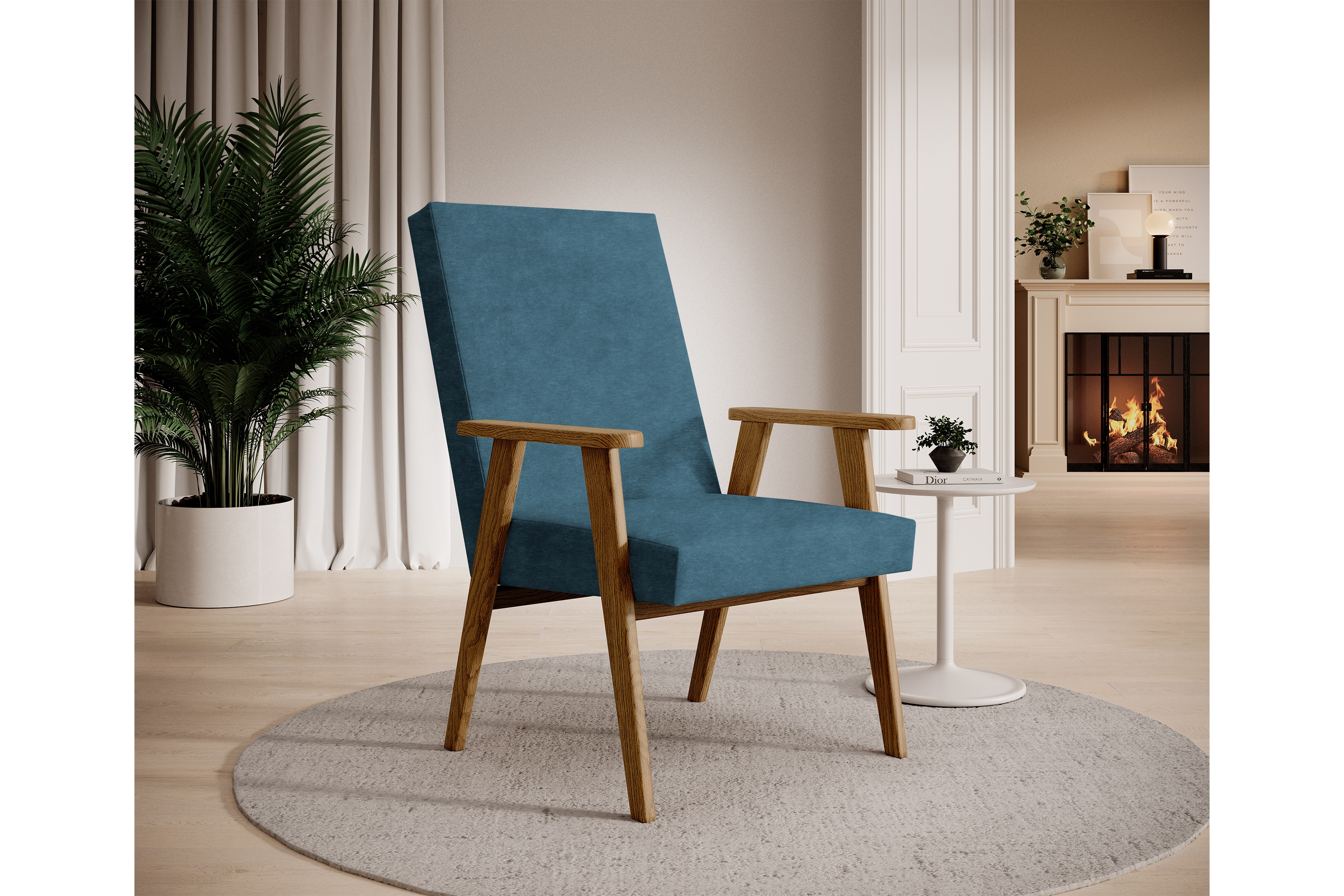 Křeslo klubové PRL - modrý snadno čistitelný samet Cloud 75 / nohy tmavý rustikál Křeslo klubové PRL - modrá welwet snadno čistitelný Cloud 75 / tmavý rustikal 