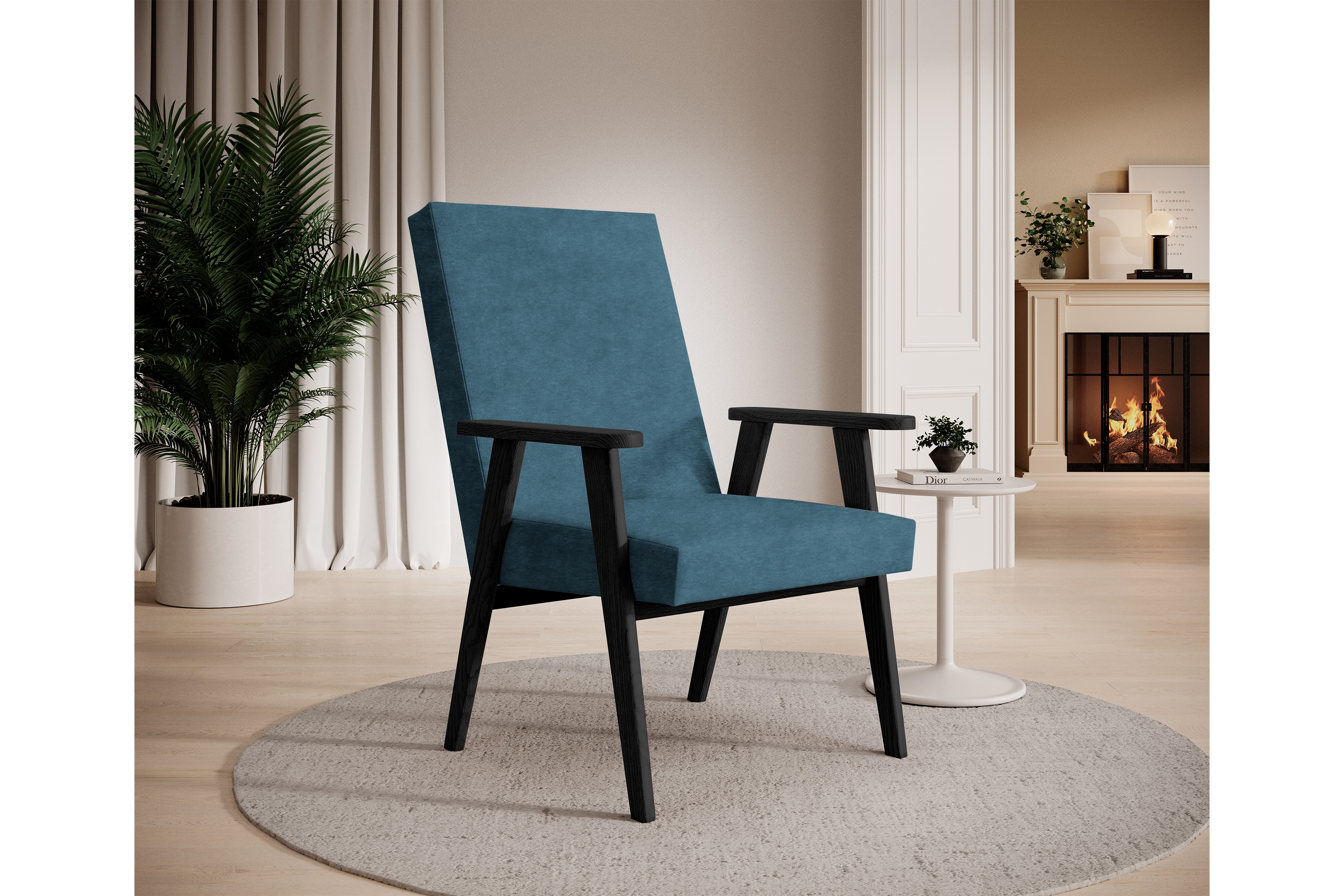 Klubové kreslo PRL - modrý zamat Cloud 75 s ľahkým čistením / čierne nožičky Kreslo Klubový PRL - Modrý welwet ľahkočistiaci Cloud 75 / Čierny