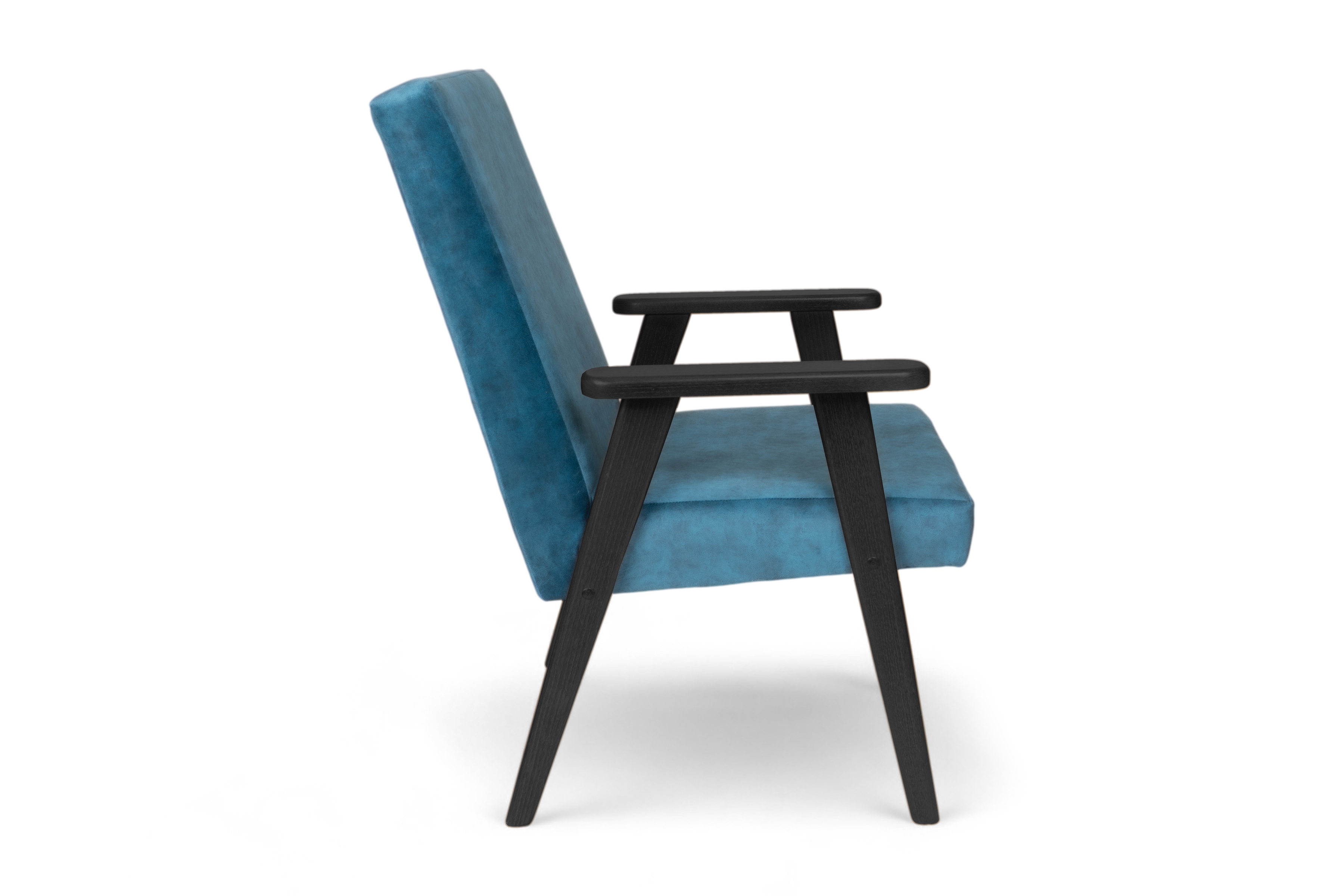 Klubové kreslo PRL - modrý zamat Cloud 75 s ľahkým čistením / čierne nožičky Kreslo Klubový PRL - Modrý welwet ľahkočistiaci Cloud 75 / Čierny