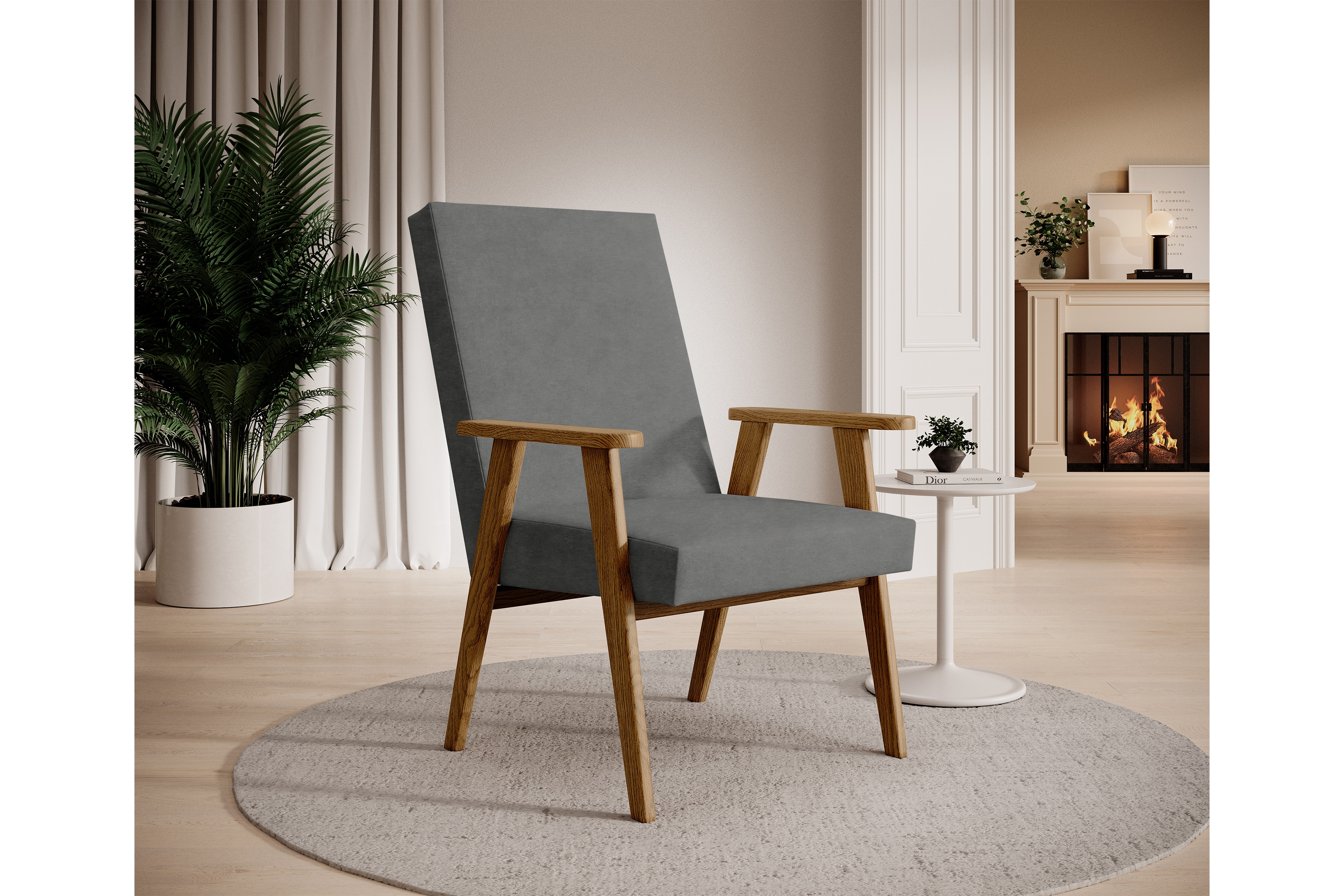 Křeslo klubové PRL - šedý snadno čistitelný samet Zetta 303 / nohy tmavý rustikál Křeslo klubové PRL - šedá welwet snadno čistitelný Zetta 303 / tmavý rustikal 