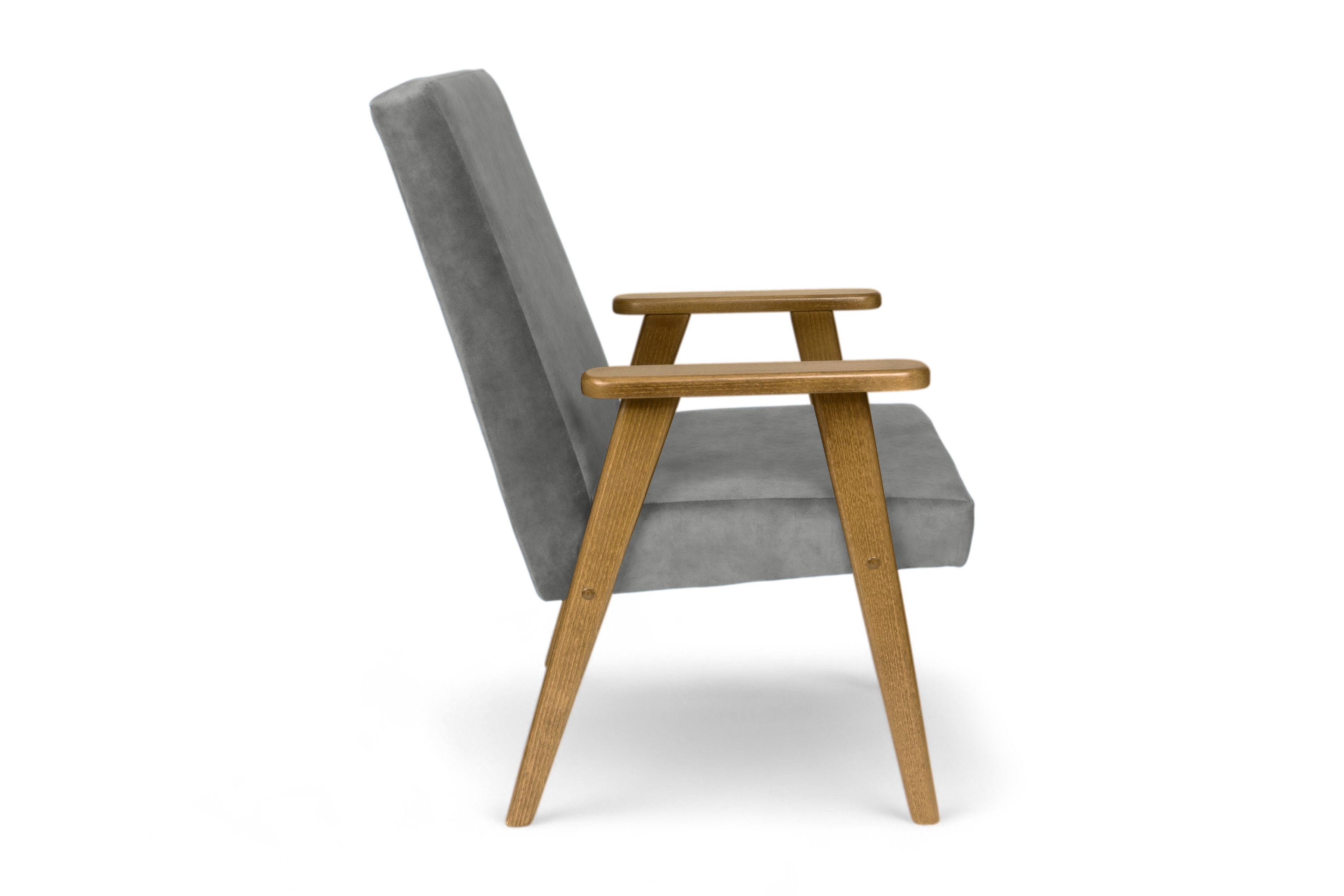 Křeslo klubové PRL - šedý snadno čistitelný samet Zetta 303 / nohy tmavý rustikál Křeslo klubové PRL - šedá welwet snadno čistitelný Zetta 303 / tmavý rustikal 