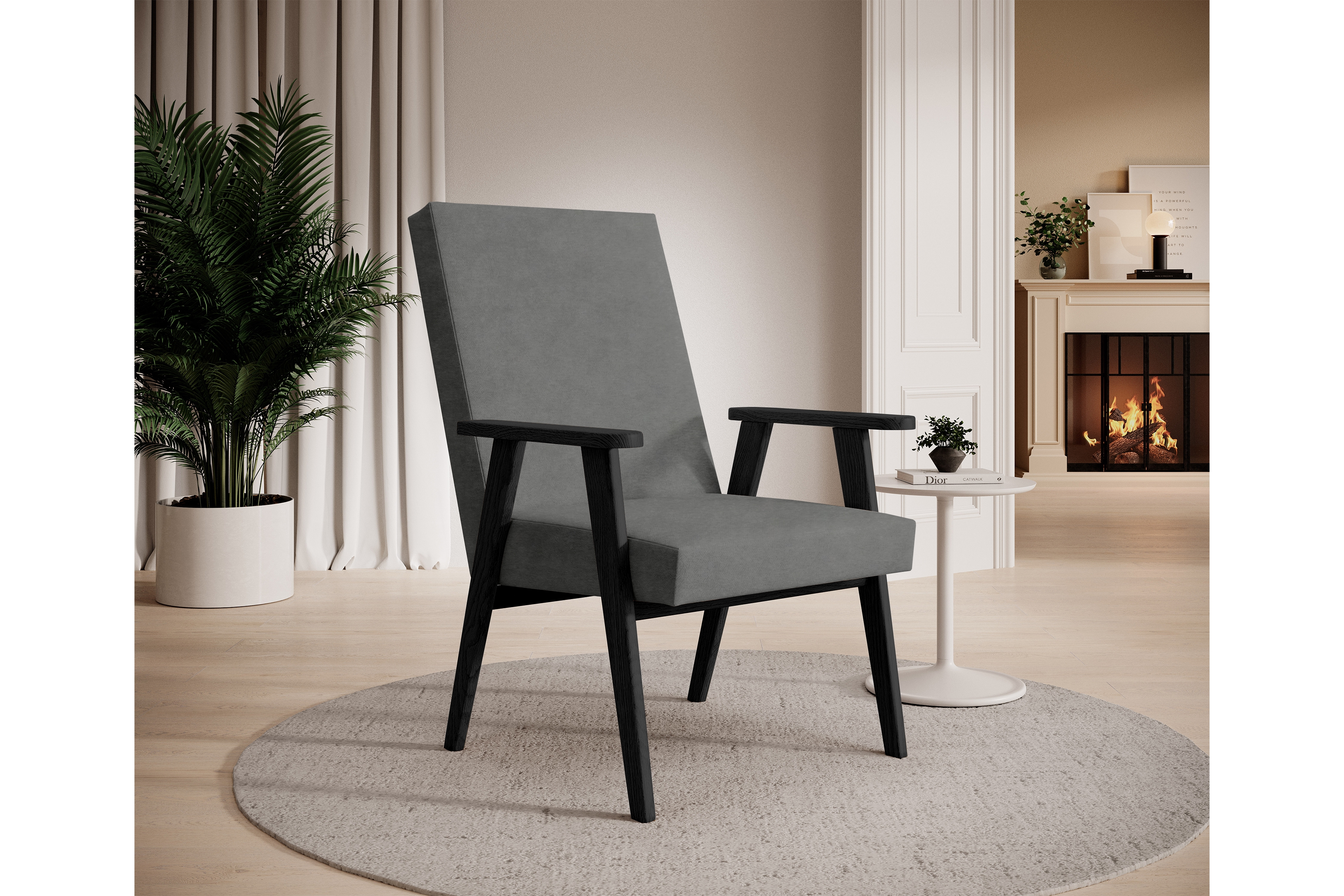 Klubové kreslo PRL - šedý zamat Zetta 303 s ľahkým čistením / čierne nožičky Kreslo Klubový PRL - šedý welwet ľahkočistiaci Zetta 303 / Čierny