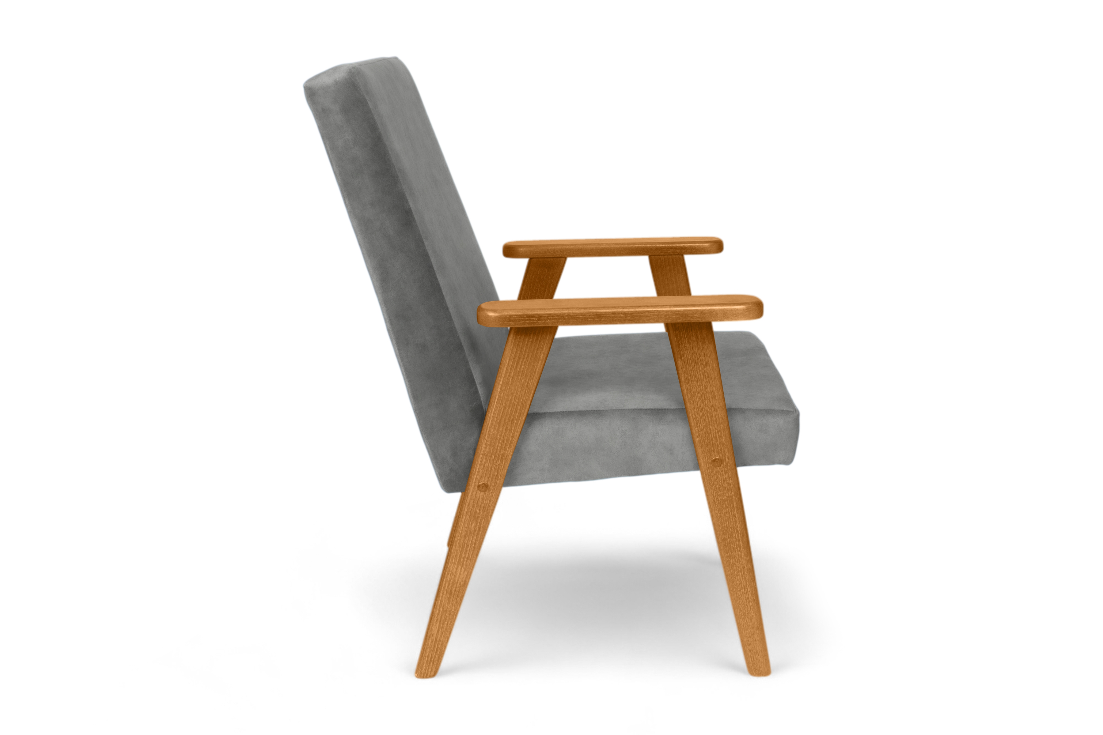 Klubové kreslo PRL - šedý zamat Zetta 303 s ľahkým čistením / jelšové nožičky Kreslo Klubový PRL - šedý welwet ľahkočistiaci Zetta 303 / Jelša