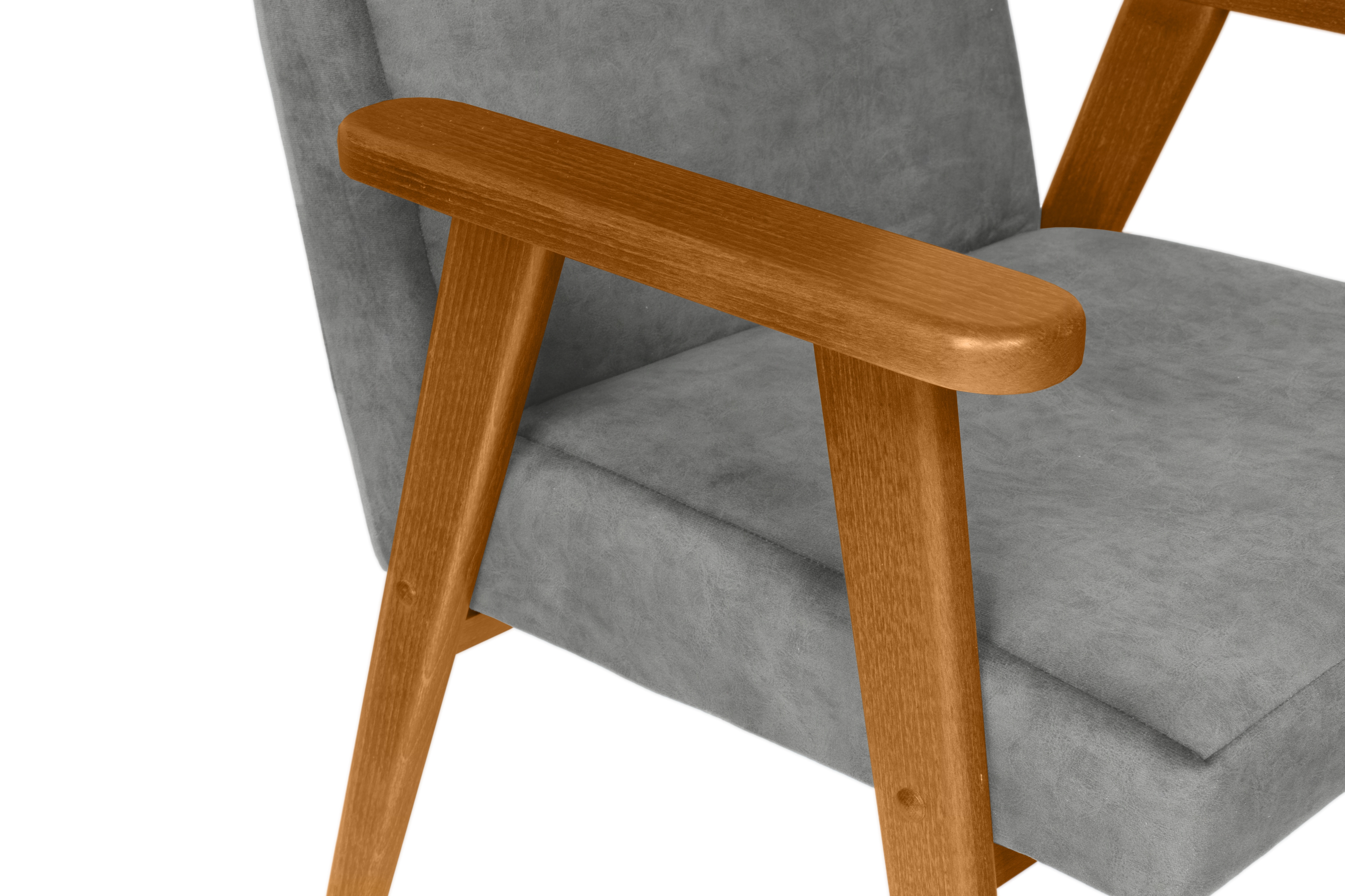 Klubové kreslo PRL - šedý zamat Zetta 303 s ľahkým čistením / jelšové nožičky Kreslo Klubový PRL - šedý welwet ľahkočistiaci Zetta 303 / Jelša