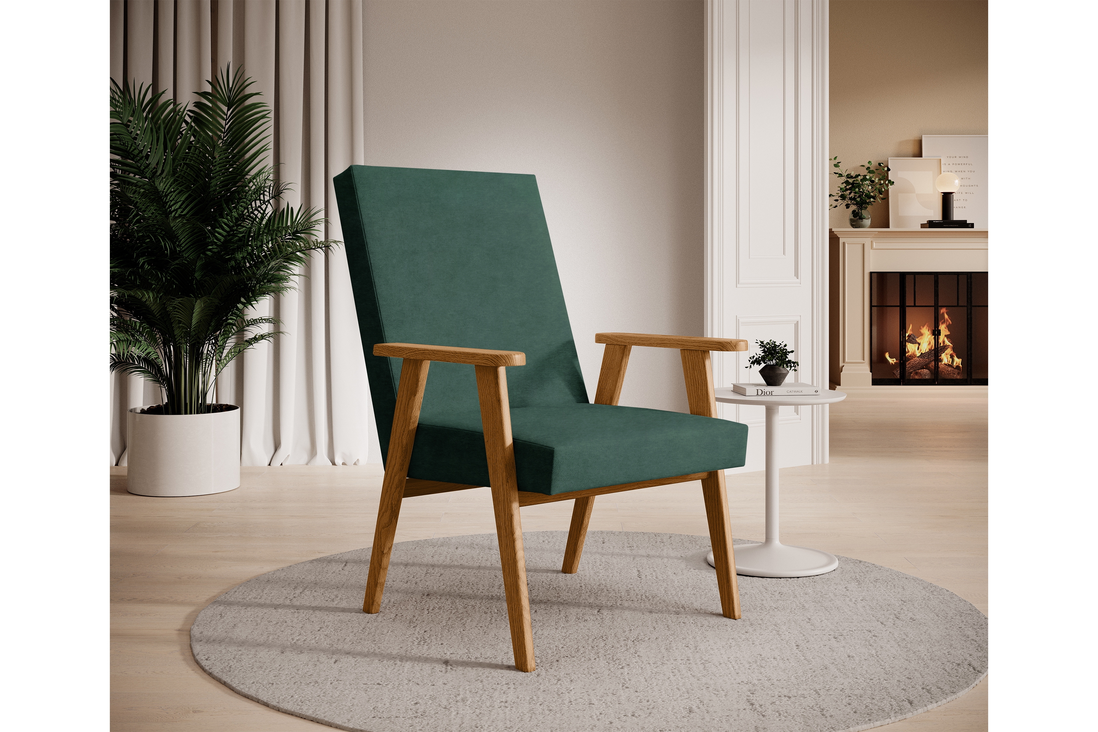 Klubové kreslo PRL - zelený zamat Zetta 298 s ľahkým čistením / jelšové nožičky Kreslo Klubový PRL - Zelený welwet ľahkočistiaci Zetta 298 / Jelša