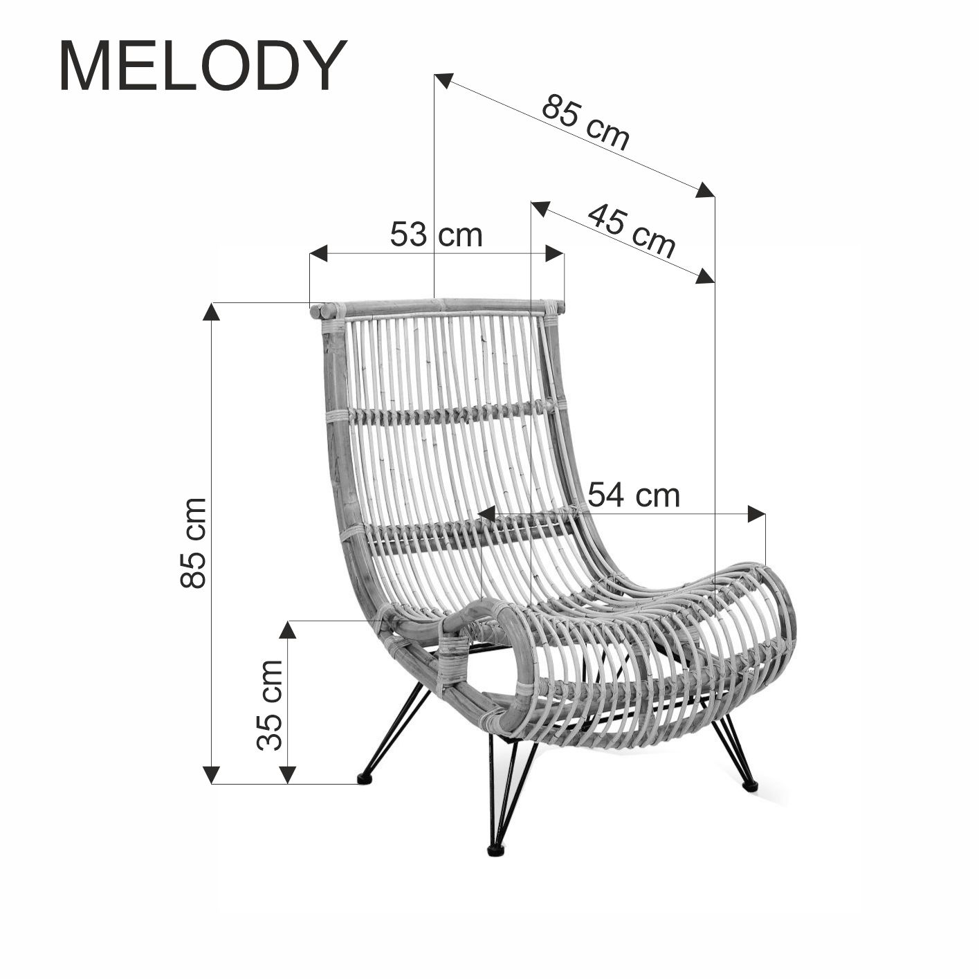 Kreslo MELODY - prírodný ratan / hnedá / čierna Kreslo záhradný melody - rattan prírodné