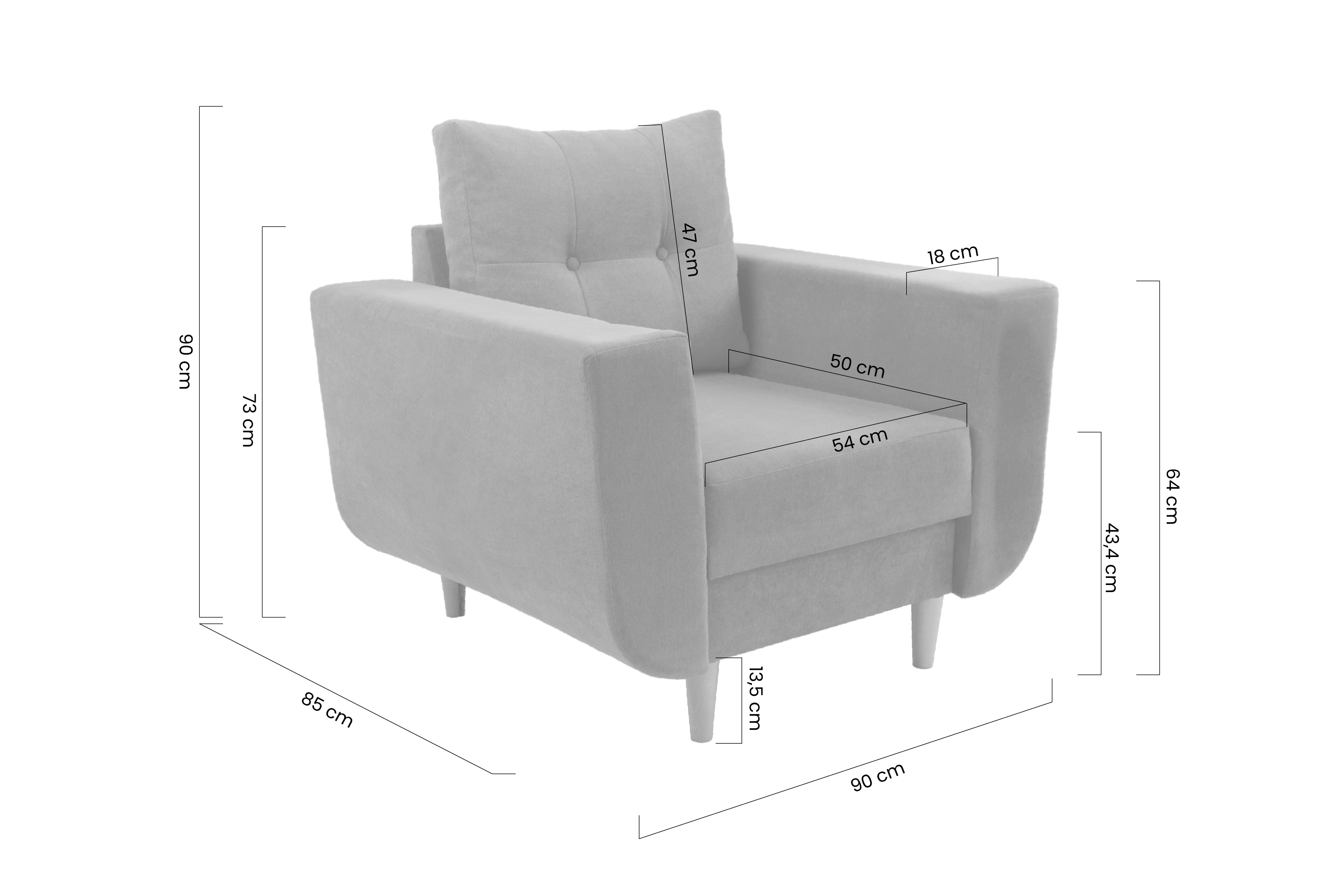 Kreslo Penelope Slim- Modrý - látka aston neprešívaný 19 - Koncovka Série Kreslo Penelope Slim- Modrý - látka aston neprešívaný 19