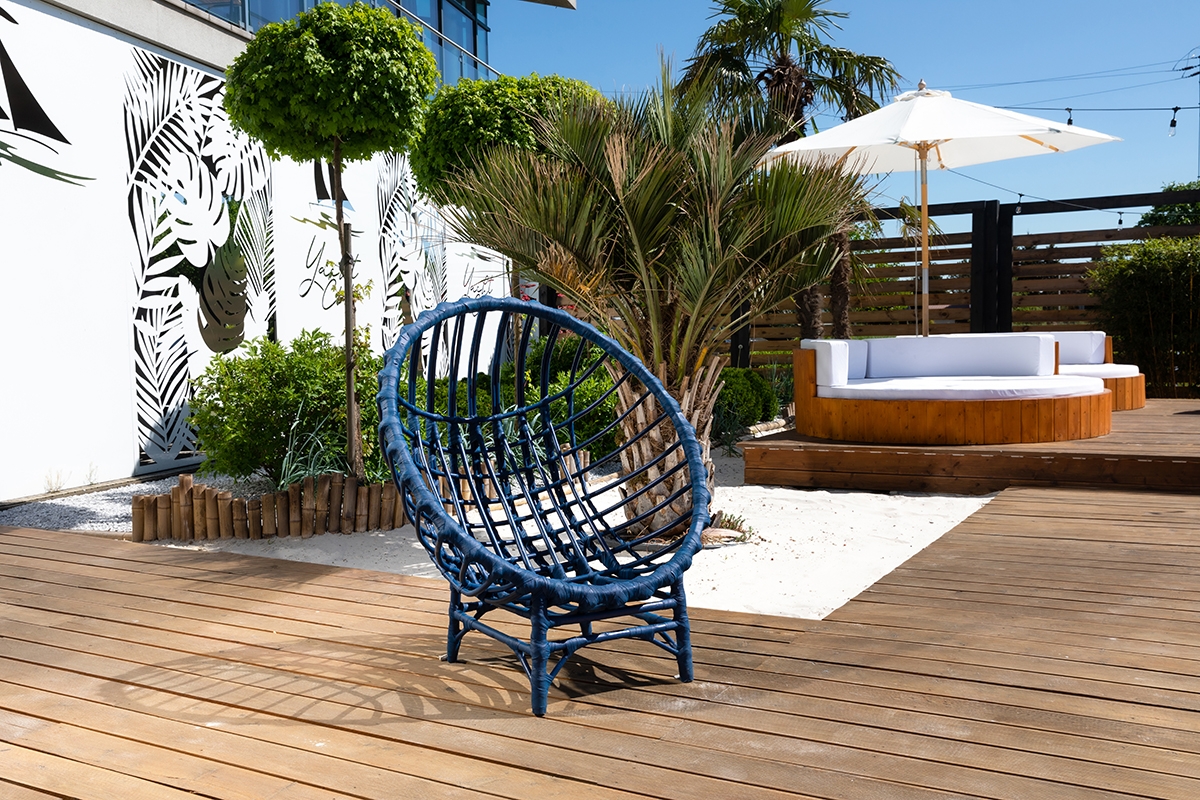 Křeslo stojacy plaski wiklinowy kokon Gardins III - 95 cm - modrá - Omezená nabídka Modré Křeslo do zahrady