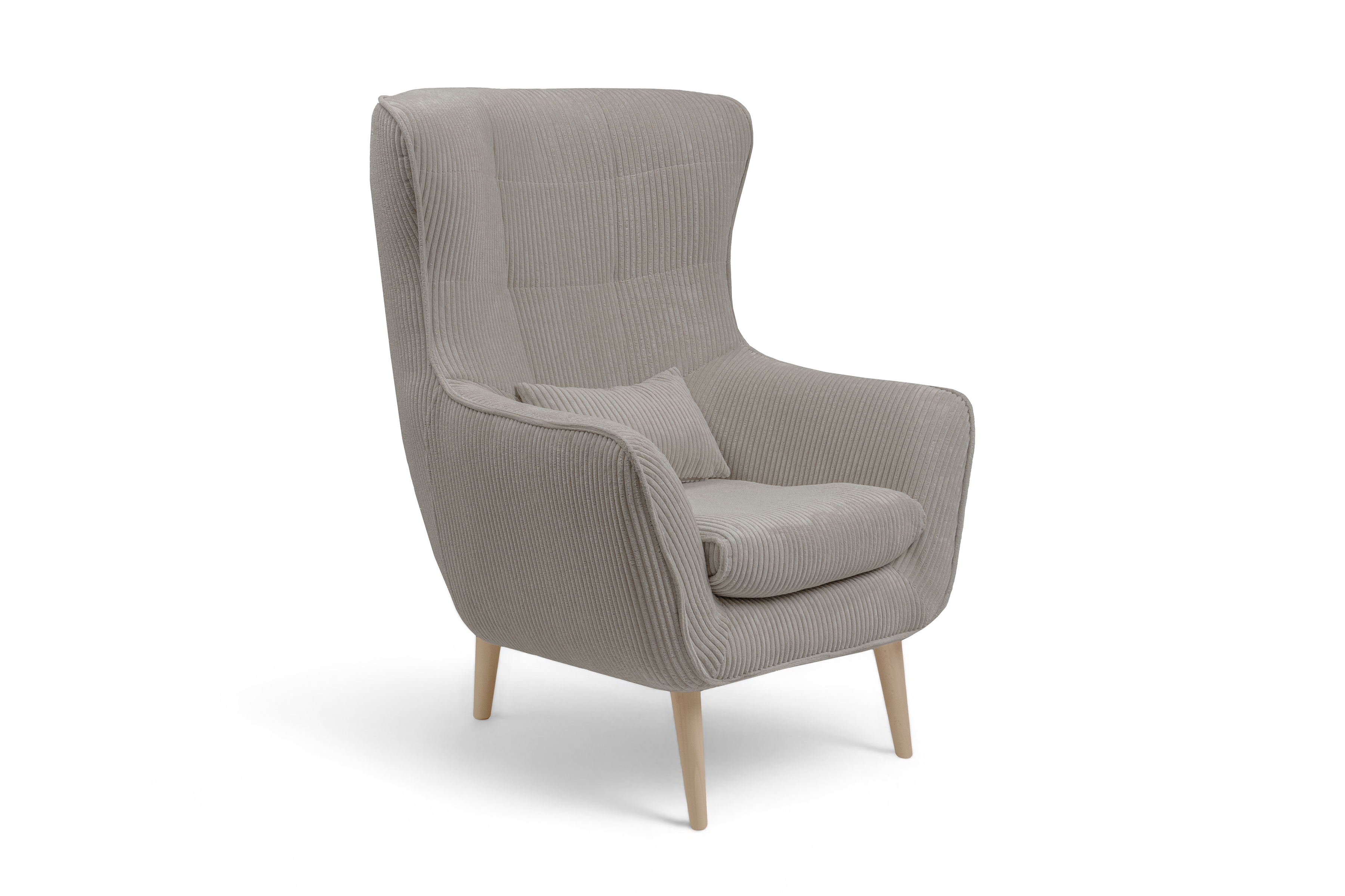 Křeslo ušák Dylian - béžový manšestr Poso 02 / nohy buk Křeslo Ušák Dylian na drewnianych nogach - béžový manšestr Poso 02 / Nohy buk 