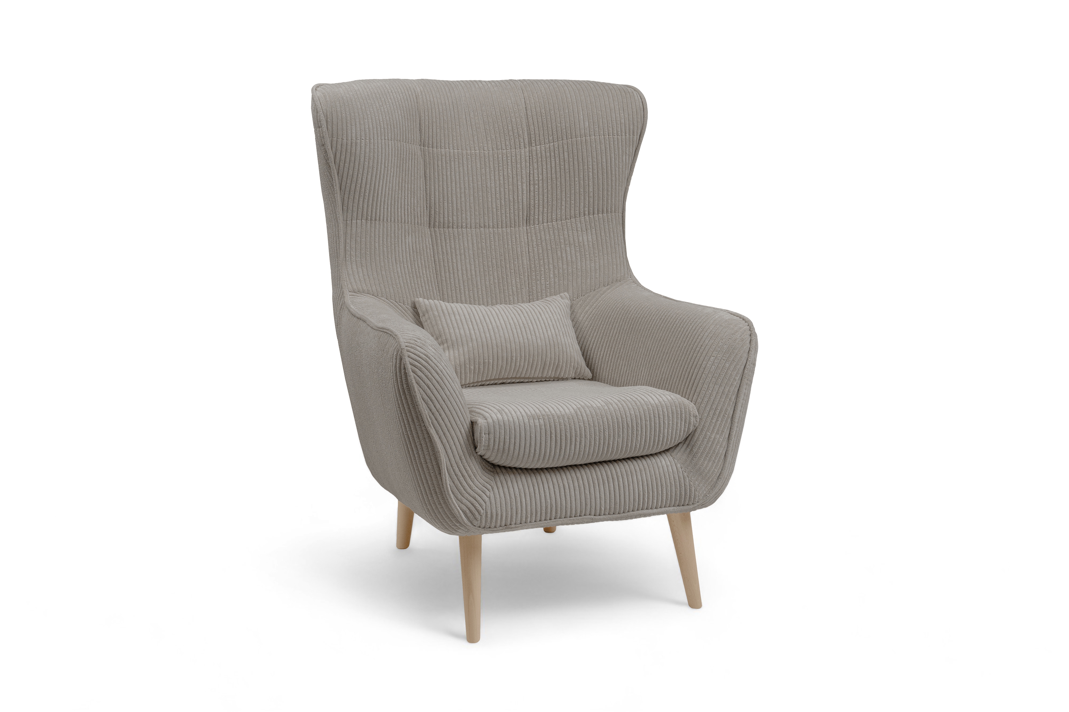 Křeslo ušák Dylian - béžový manšestr Poso 02 / nohy buk Křeslo Ušák Dylian na drewnianych nogach - béžový manšestr Poso 02 / Nohy buk 