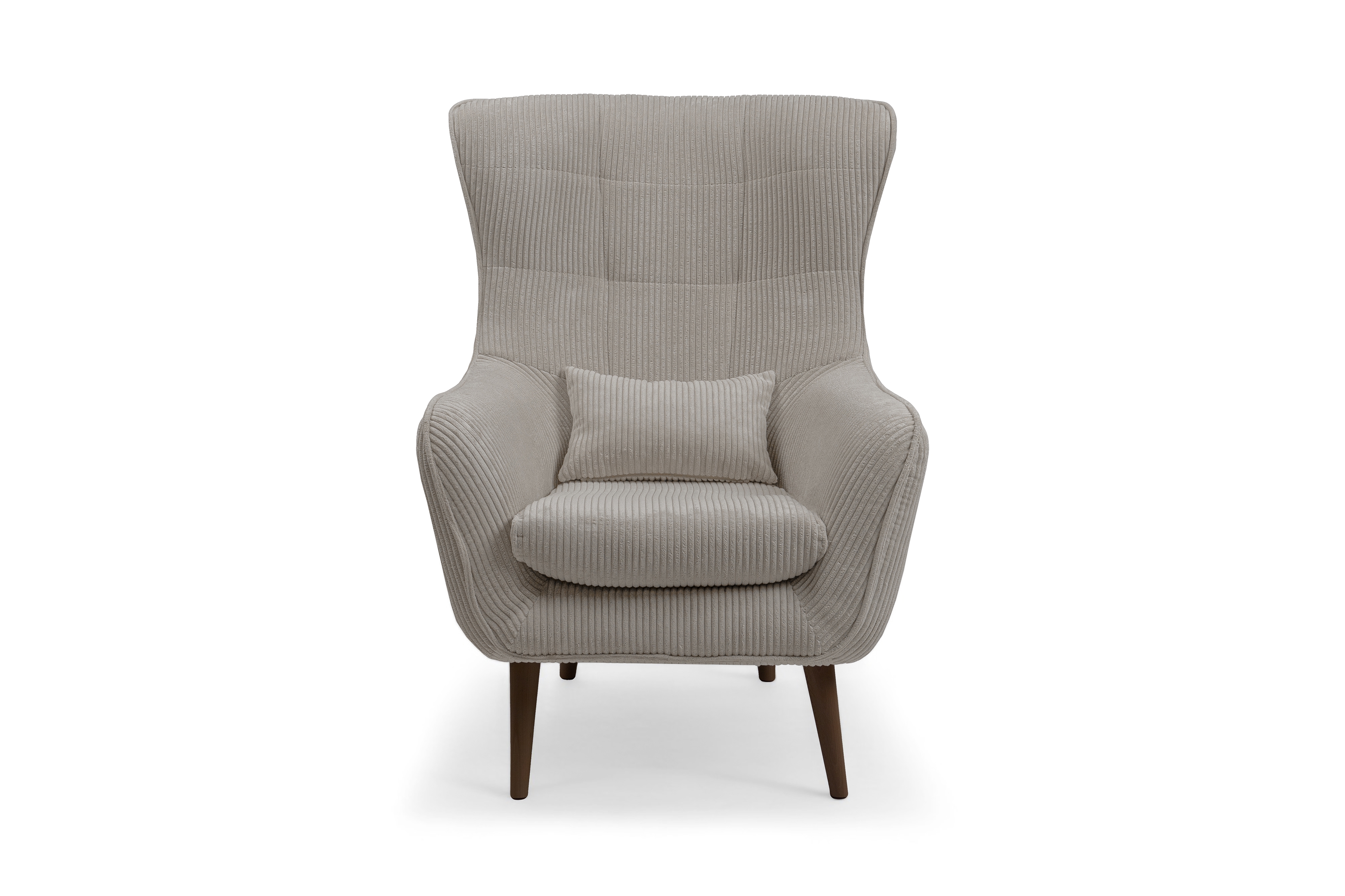 Křeslo ušák Dylian - béžový manšestr Poso 02 / nohy venge Křeslo Ušák Dylian na drewnianych nogach - béžový manšestr Poso 02 / Nohy Venge