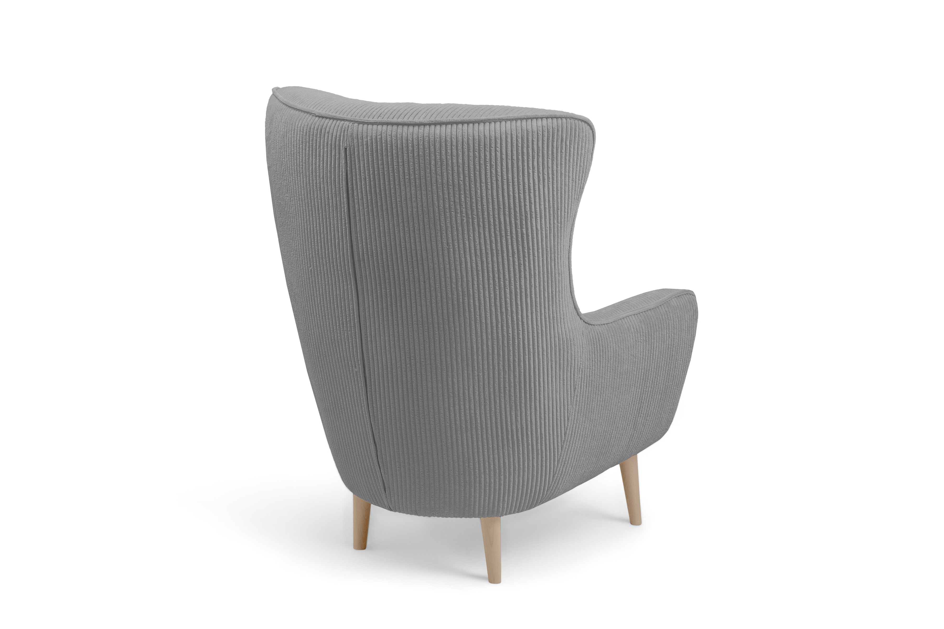 Křeslo ušák Dylian - šedý manšestr Poso 55 / nohy buk Křeslo Ušák Dylian na drewnianych nogach - šedý manšestr Poso 55 / Nohy buk