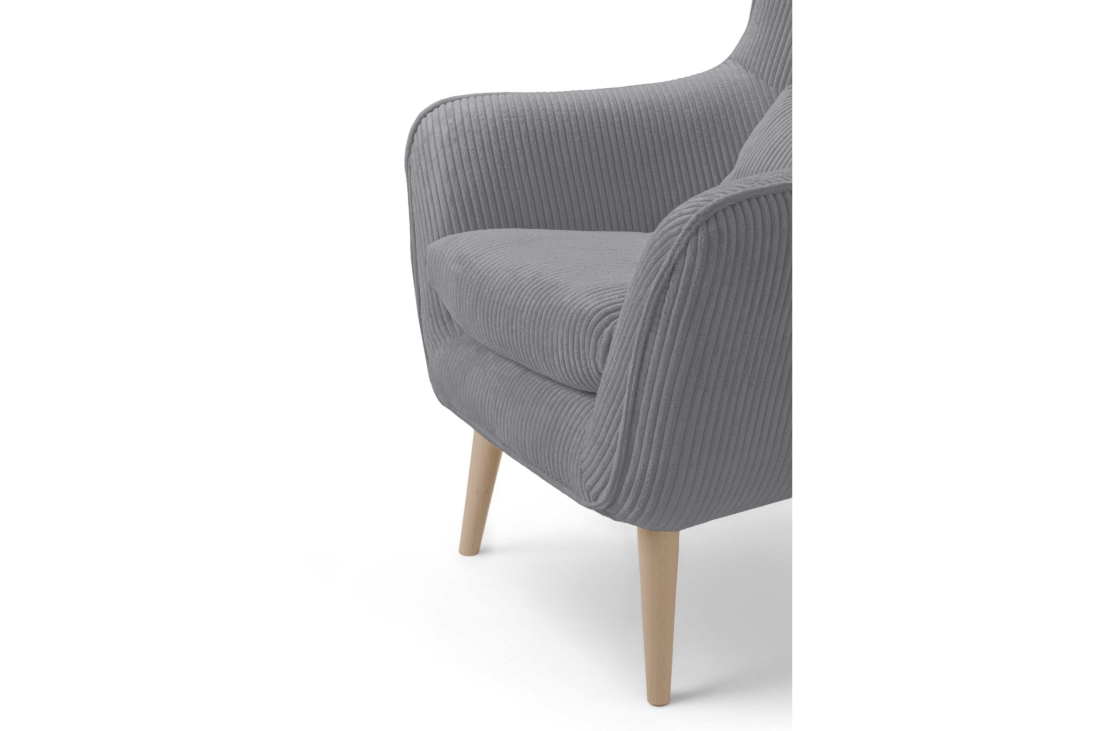 Křeslo ušák Dylian - šedý manšestr Poso 55 / nohy buk Křeslo Ušák Dylian na drewnianych nogach - šedý manšestr Poso 55 / Nohy buk