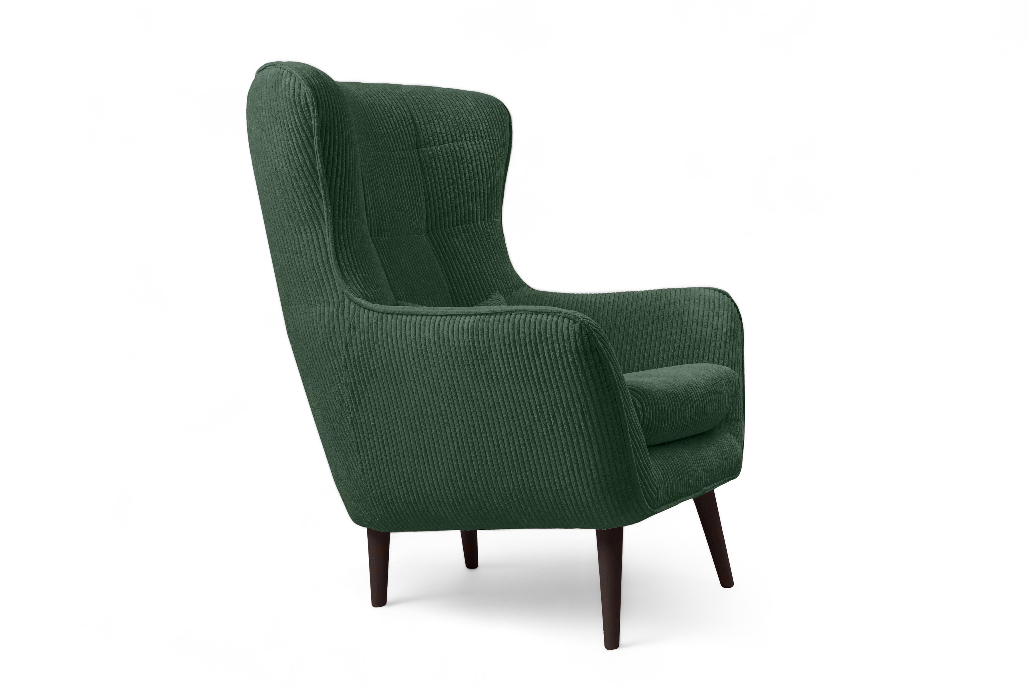 Křeslo ušák Dylian - zelený manšestr Poso 14 / nohy venge Křeslo Ušák Dylian na drewnianych nogach - Zelený manšestr Poso 14/ Nohy Venge