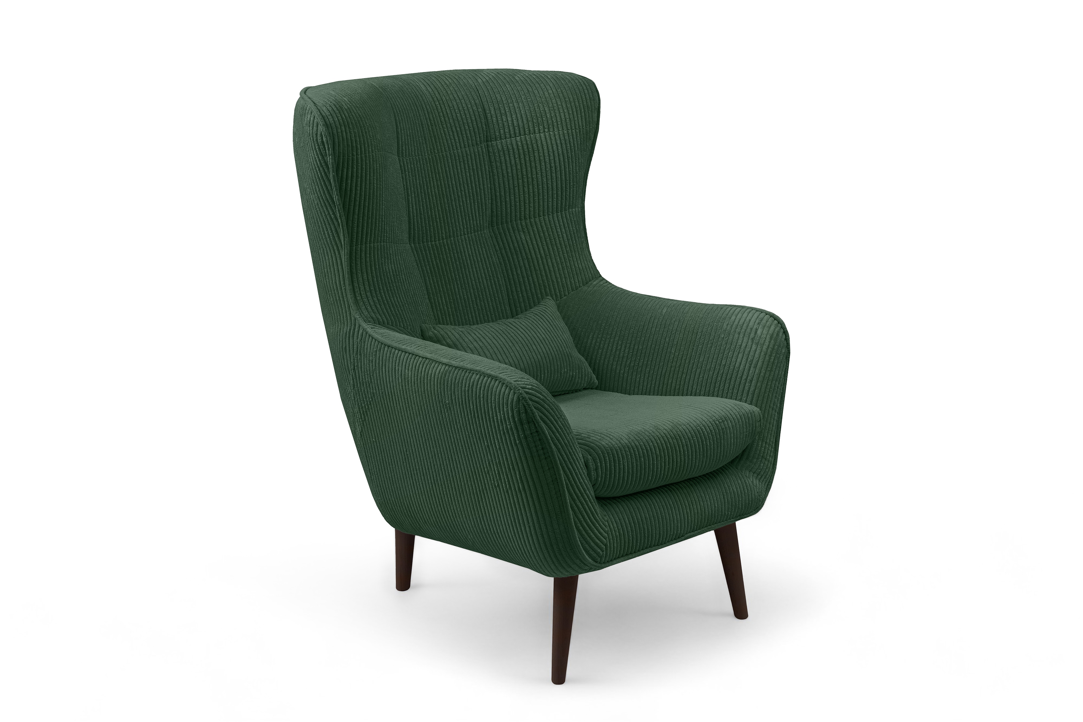 Křeslo ušák Dylian - zelený manšestr Poso 14 / nohy venge Křeslo Ušák Dylian na drewnianych nogach - Zelený manšestr Poso 14/ Nohy Venge