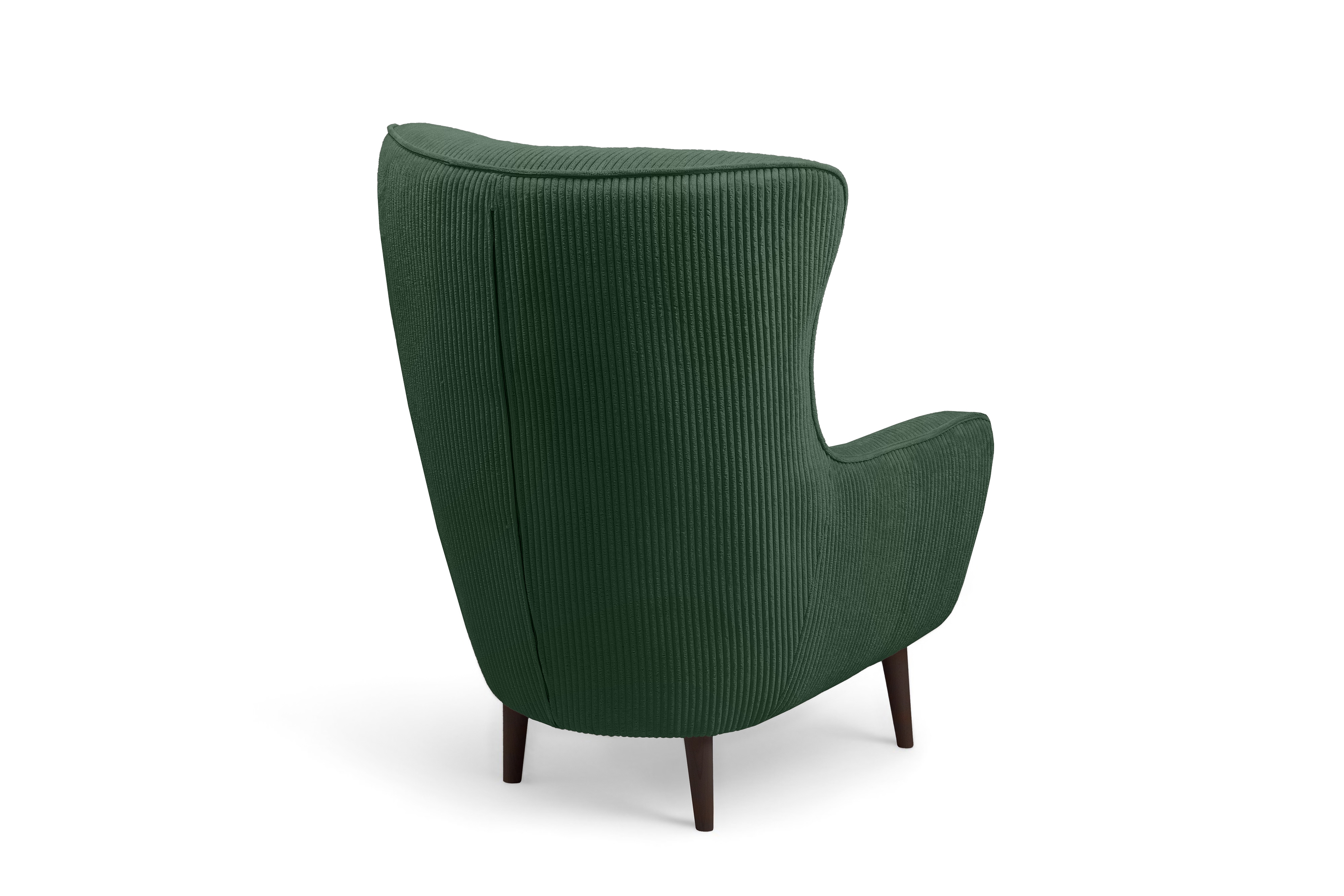 Křeslo ušák Dylian - zelený manšestr Poso 14 / nohy venge Křeslo Ušák Dylian na drewnianych nogach - Zelený manšestr Poso 14/ Nohy Venge