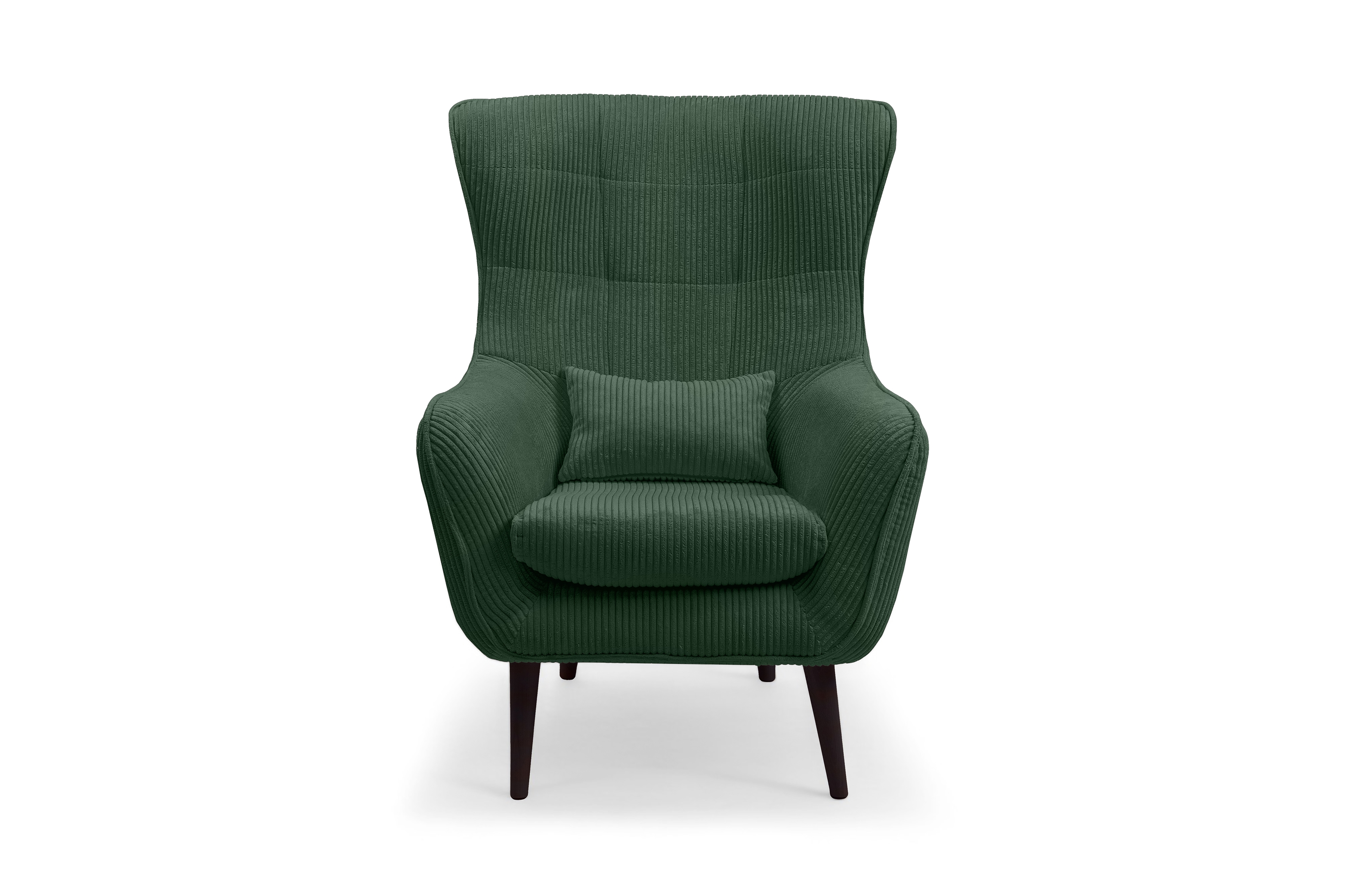 Křeslo ušák Dylian - zelený manšestr Poso 14 / nohy venge Křeslo Ušák Dylian na drewnianych nogach - Zelený manšestr Poso 14/ Nohy Venge