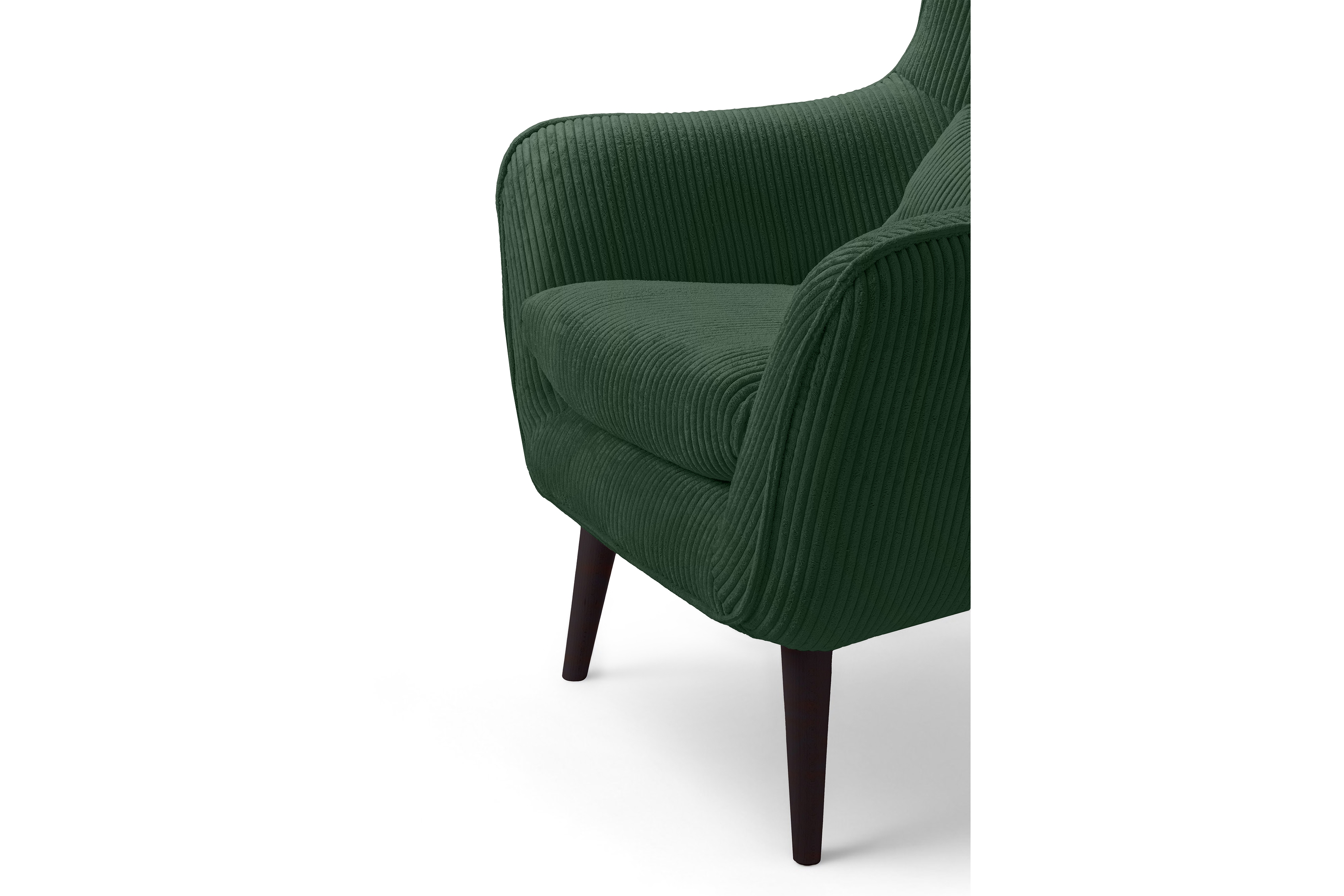 Křeslo ušák Dylian - zelený manšestr Poso 14 / nohy venge Křeslo Ušák Dylian na drewnianych nogach - Zelený manšestr Poso 14/ Nohy Venge