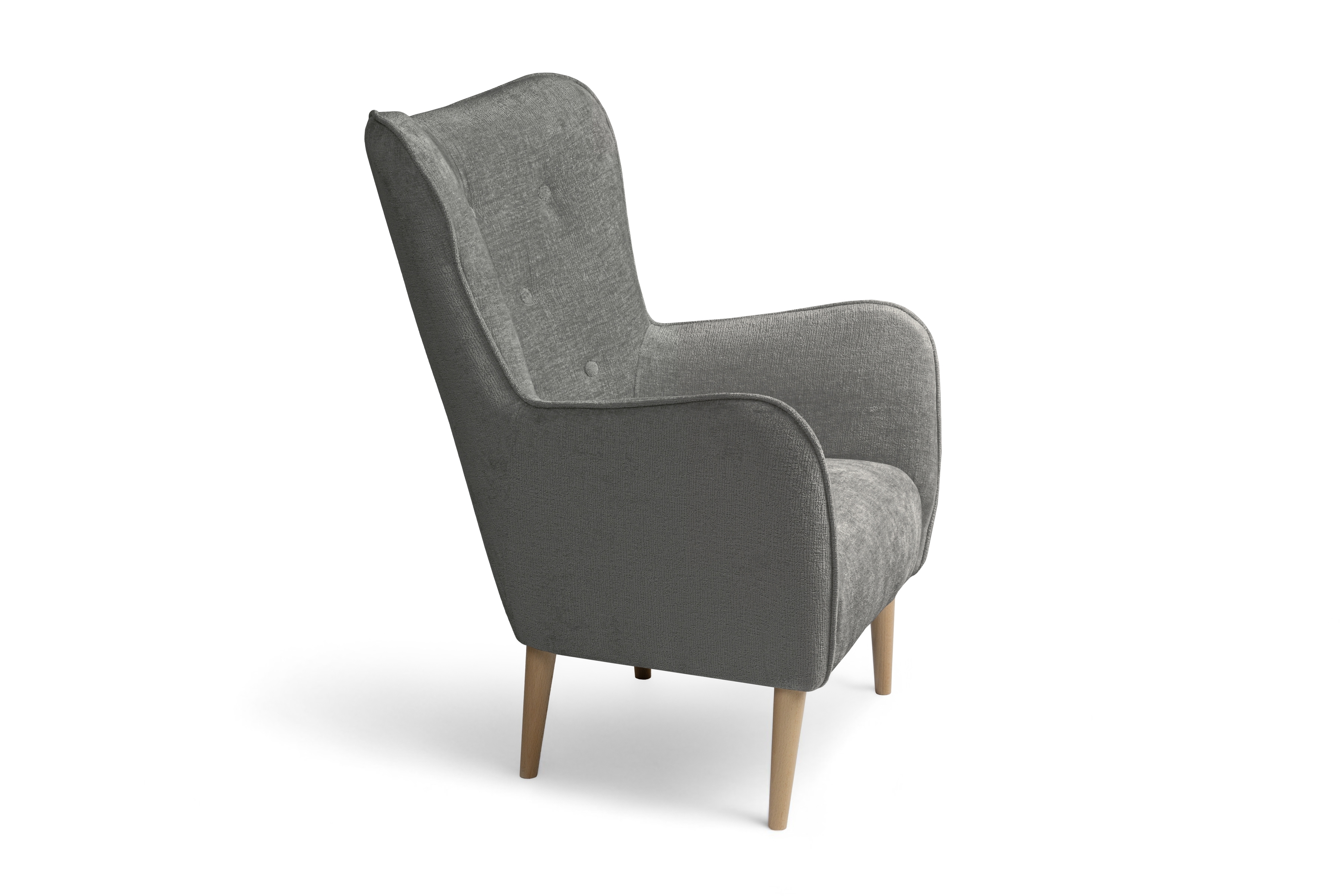 Kreslo Ušiak Elira - šedý žinylka Perfect Harmony 85 / Nohy buk Kreslo Ušiak Elira z wysokimi nozkami - šedý šenil Perfect Harmony 85 / Nohy buk