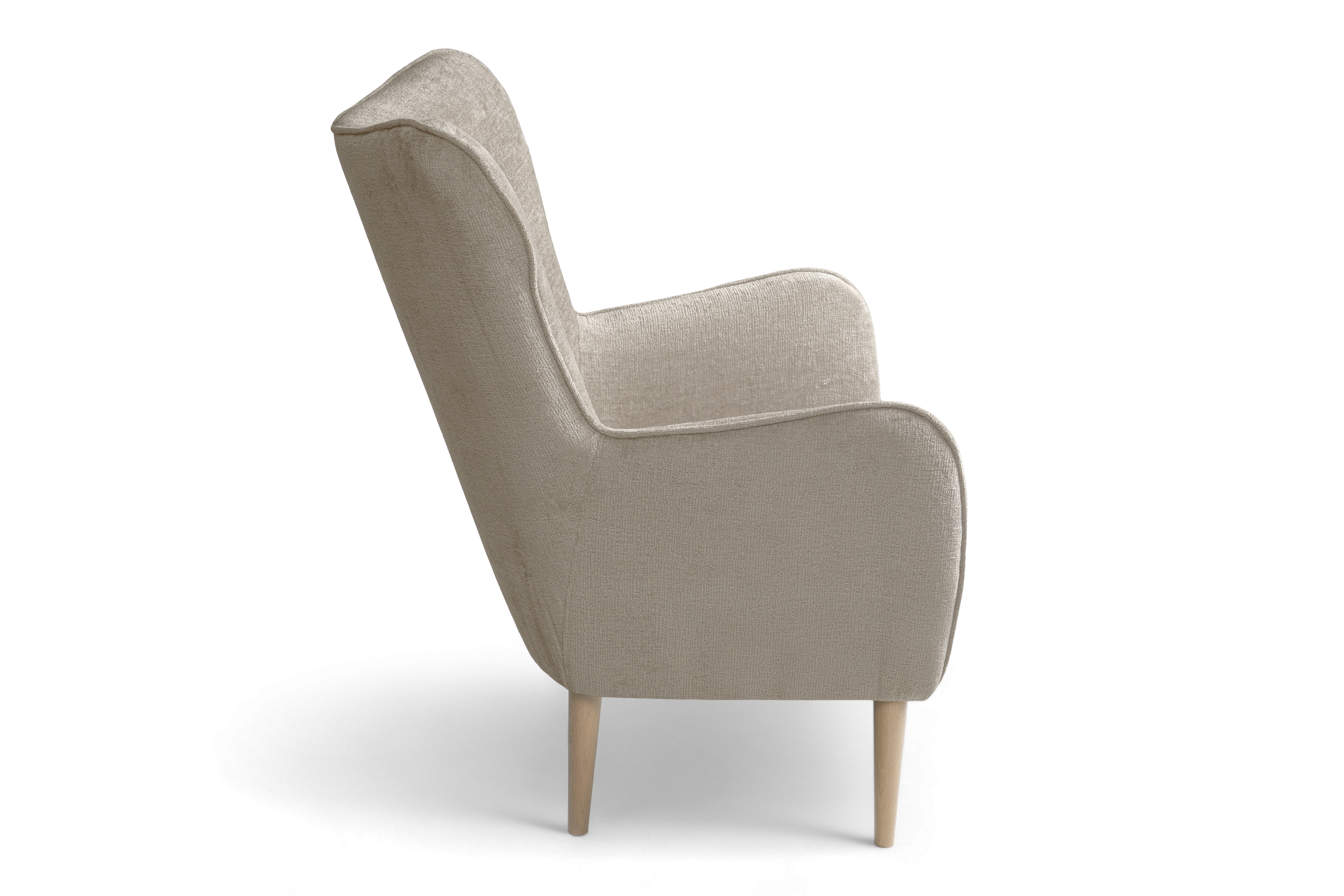 Křeslo ušák Elira - béžový šenil Perfect Harmony 07 / nohy buk Křeslo Ušák Elira z wysokimi nozkami - béžová šenil Perfect Harmony 07 / Nohy buk 