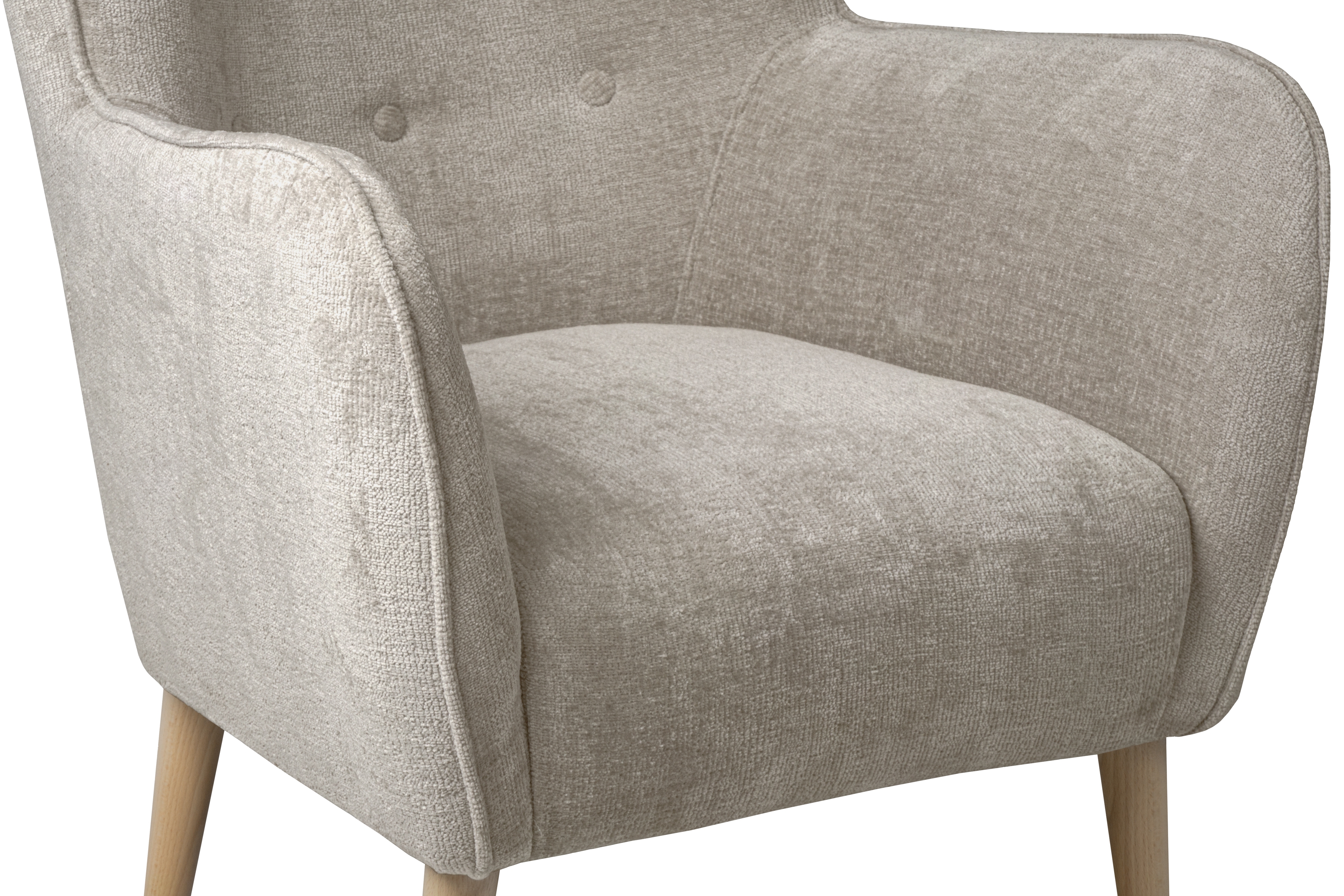 Křeslo ušák Elira - béžový šenil Perfect Harmony 07 / nohy buk Křeslo Ušák Elira z wysokimi nozkami - béžová šenil Perfect Harmony 07 / Nohy buk 