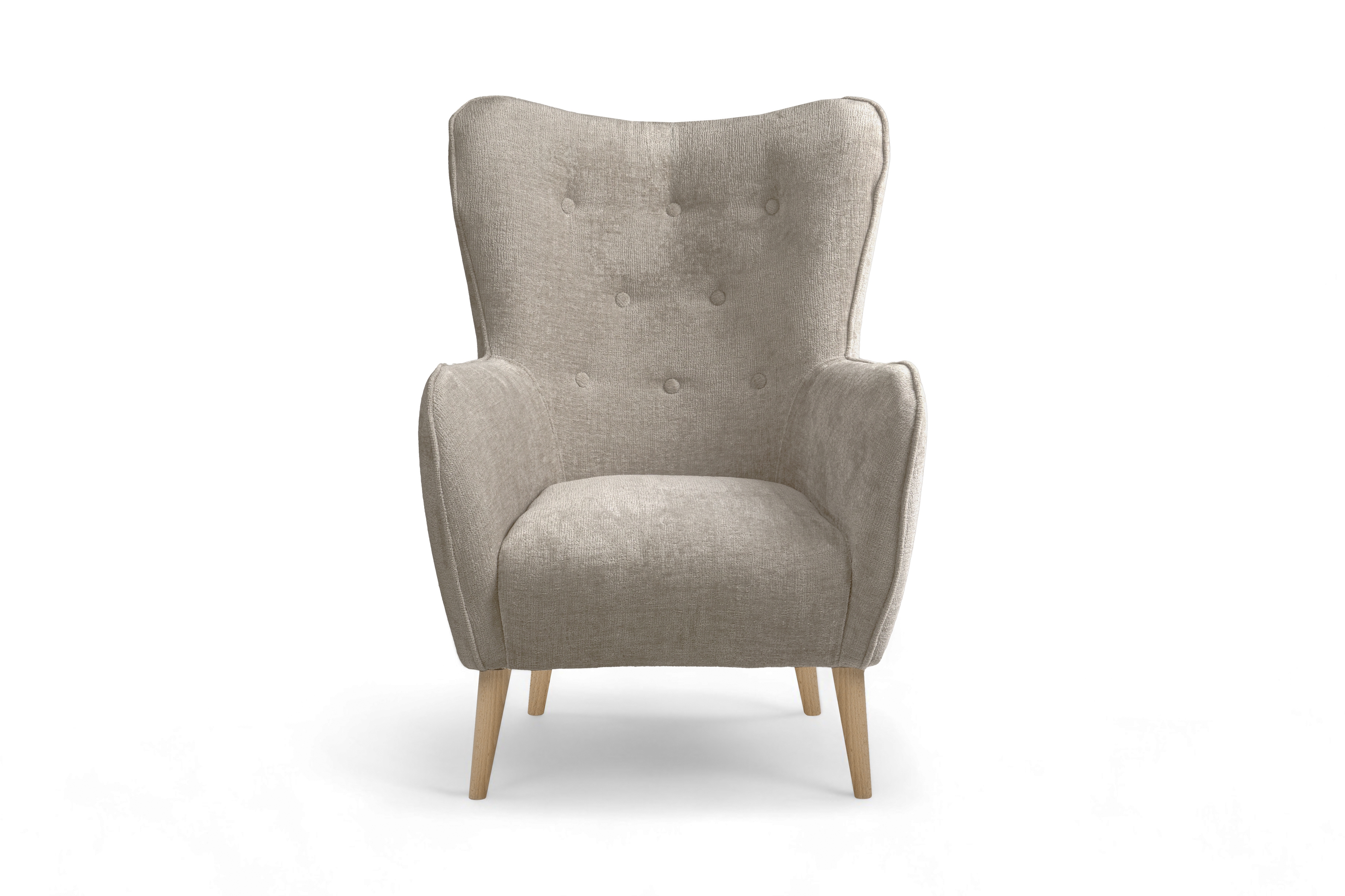 Křeslo ušák Elira - béžový šenil Perfect Harmony 07 / nohy buk Křeslo Ušák Elira z wysokimi nozkami - béžová šenil Perfect Harmony 07 / Nohy buk 