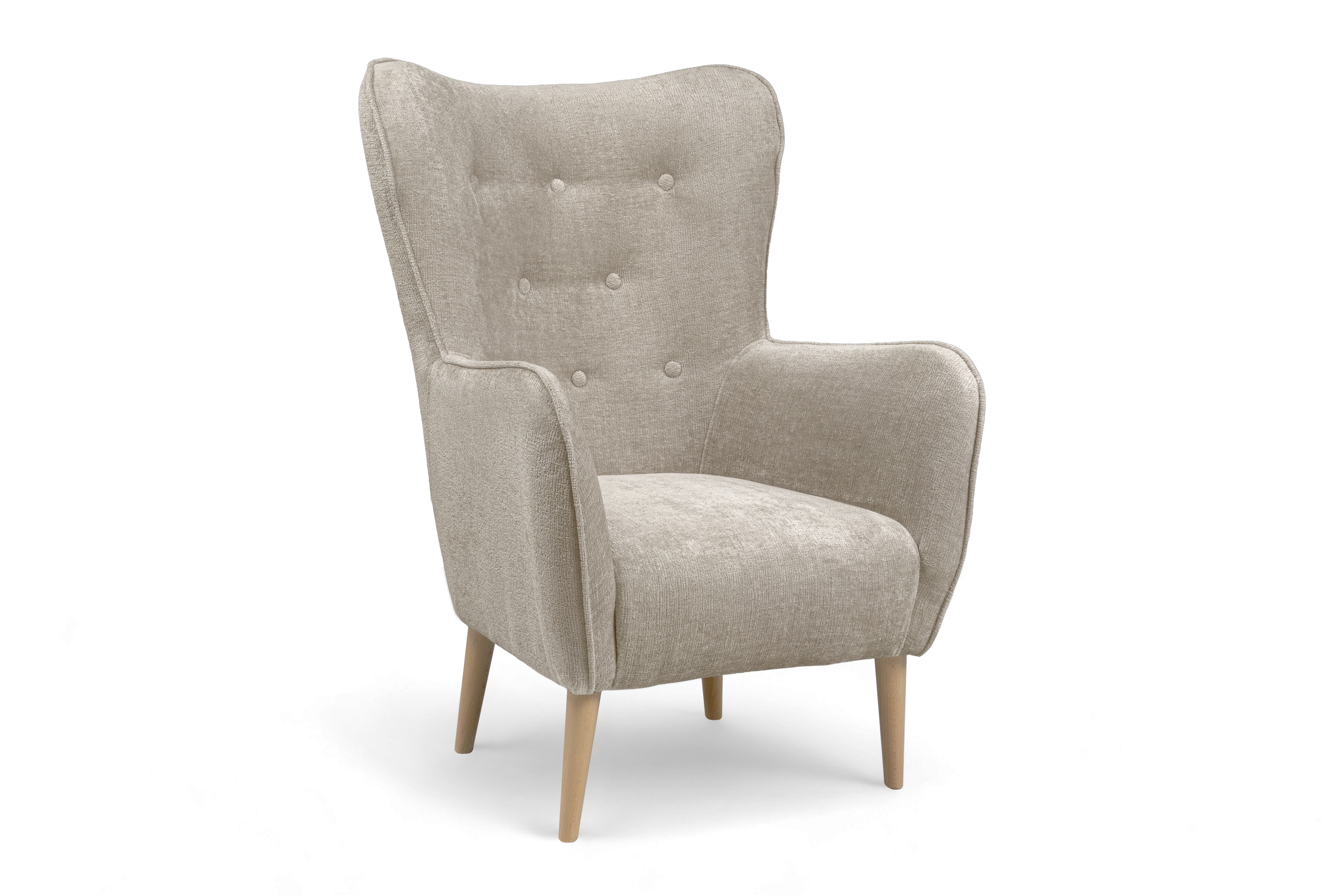 Křeslo ušák Elira - béžový šenil Perfect Harmony 07 / nohy buk Křeslo Ušák Elira z wysokimi nozkami - béžová šenil Perfect Harmony 07 / Nohy buk 