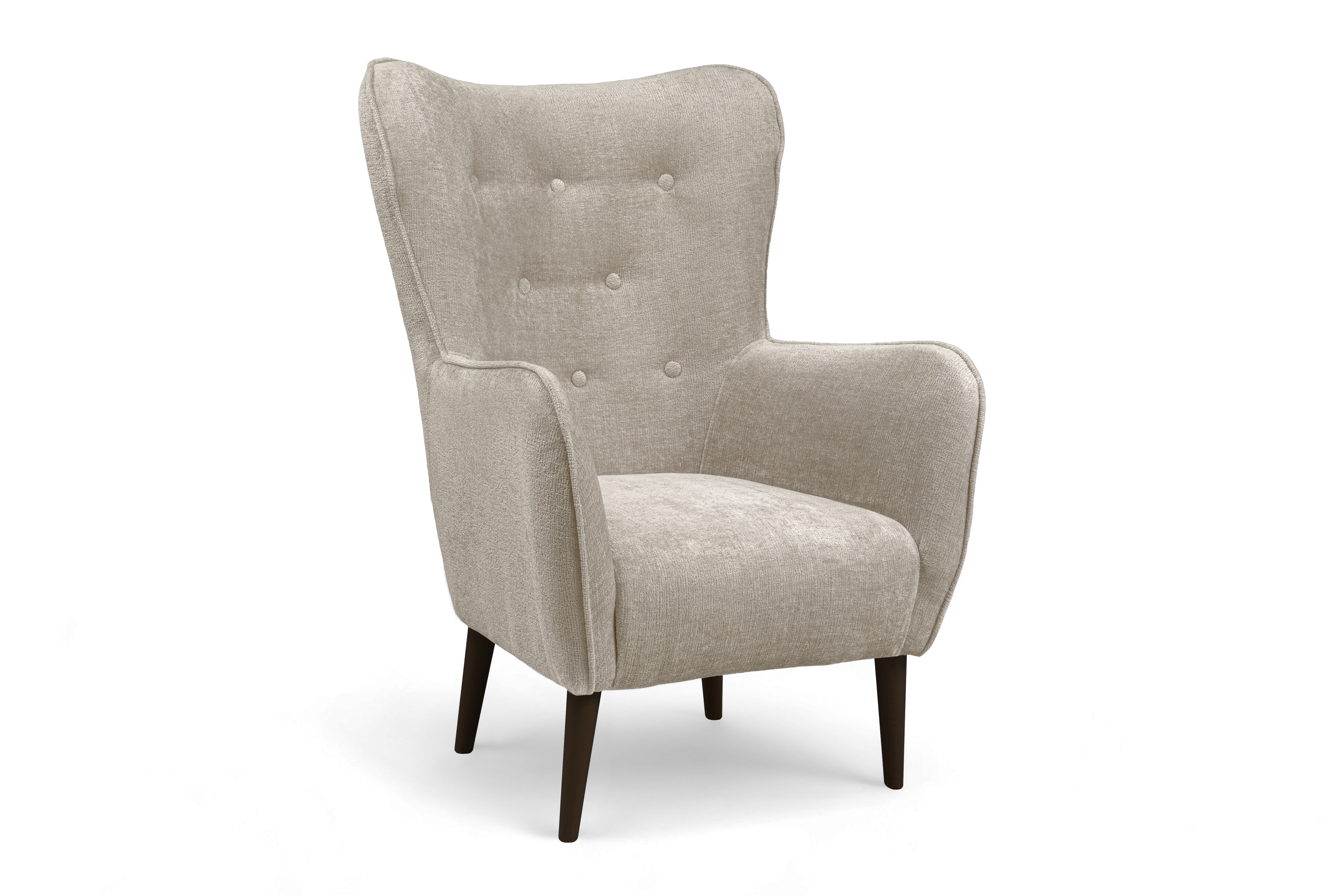 Křeslo ušák Elira - béžový šenil Perfect Harmony 07 / nohy venge Křeslo Ušák Elira z wysokimi nozkami - béžová šenil Perfect Harmony 07 / Nohy Venge