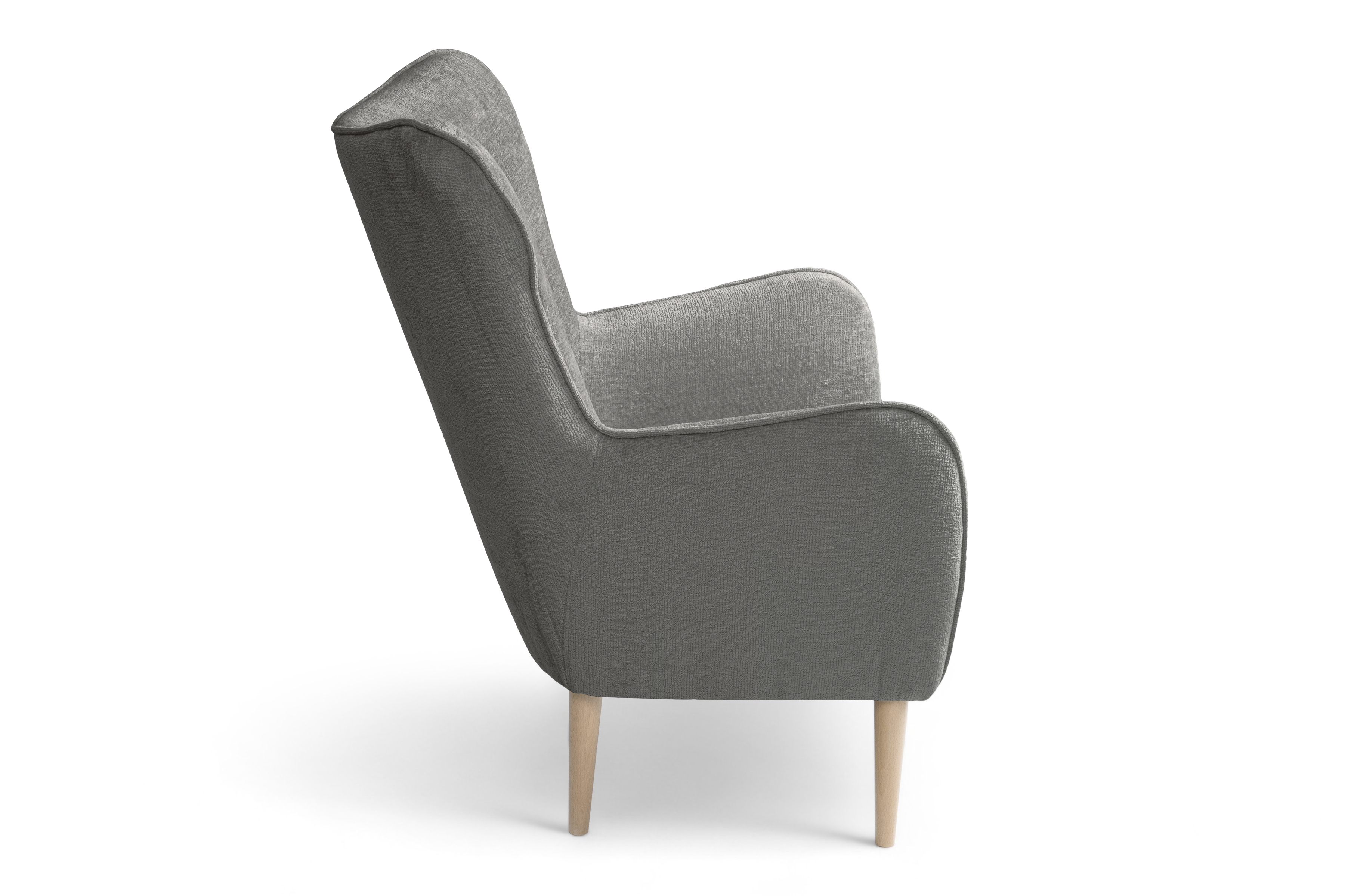 Kreslo Ušiak Elira - šedý žinylka Perfect Harmony 85 / Nohy buk Kreslo Ušiak Elira z wysokimi nozkami - šedý šenil Perfect Harmony 85 / Nohy buk