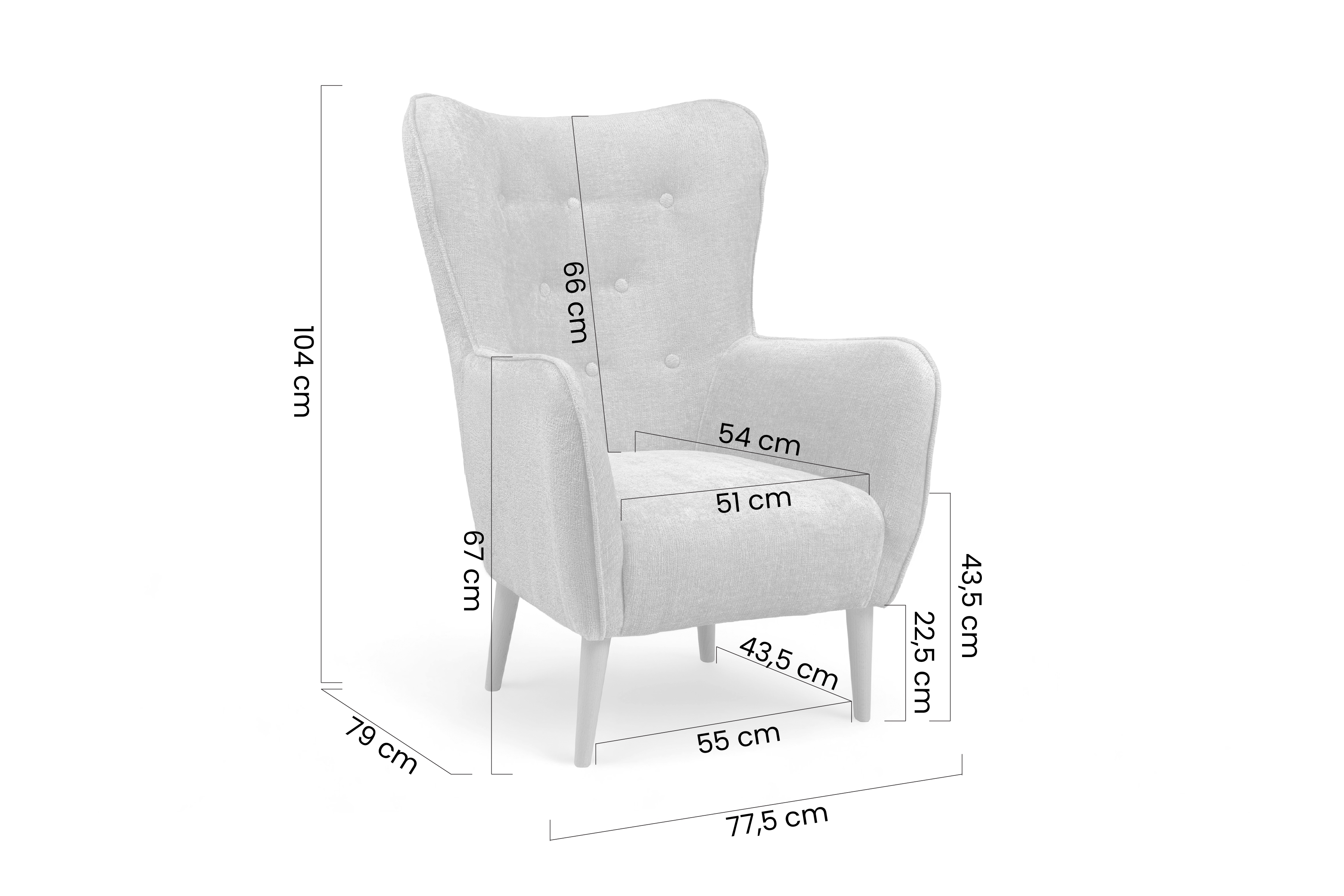 Kreslo Ušiak Elira - šedý žinylka Perfect Harmony 85 / Nohy Venge Kreslo Ušiak Elira z wysokimi nozkami - šedý šenil Perfect Harmony 85 / Nohy Venge